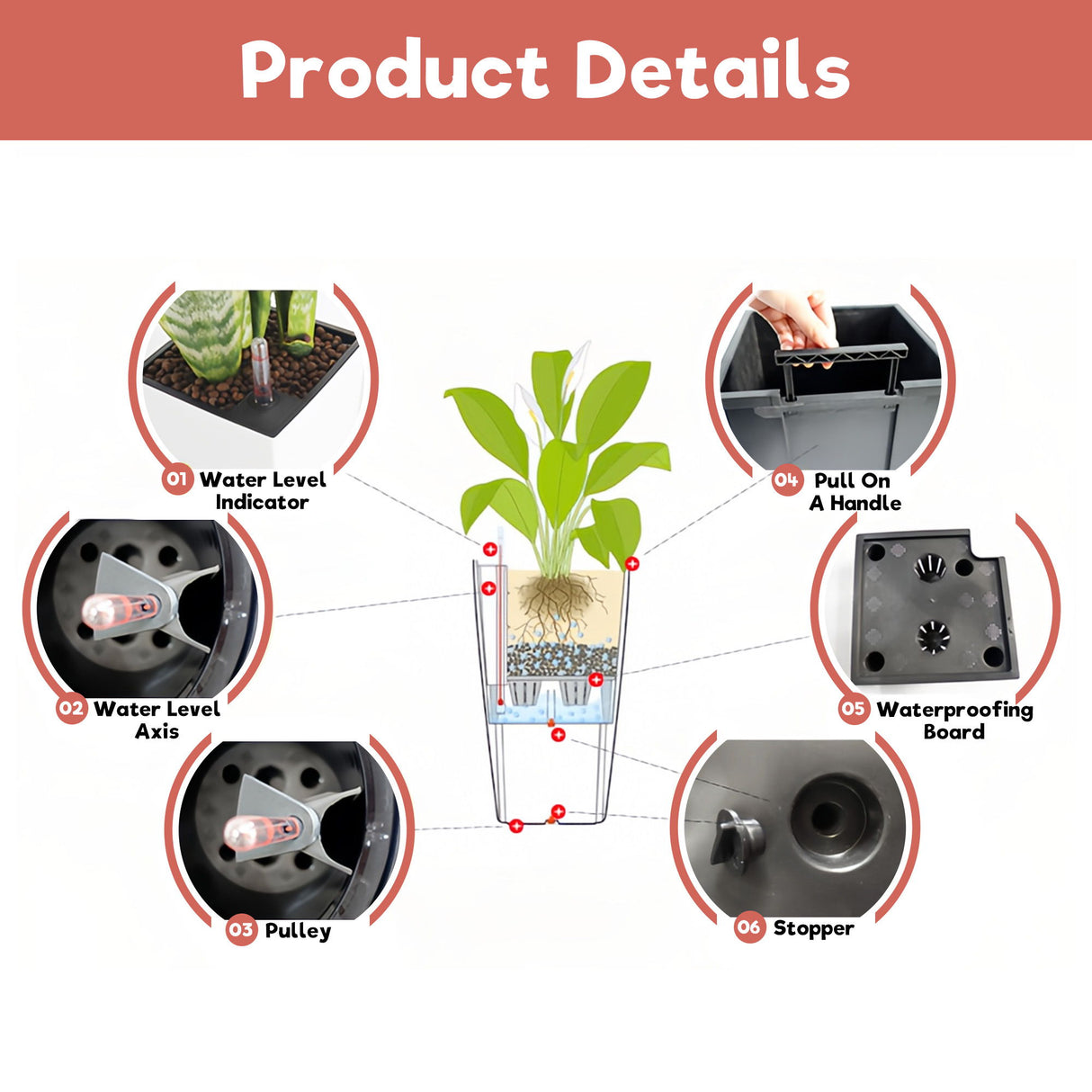 Large Self Watering Flower Pot With Drainage Holes & Inner Tray