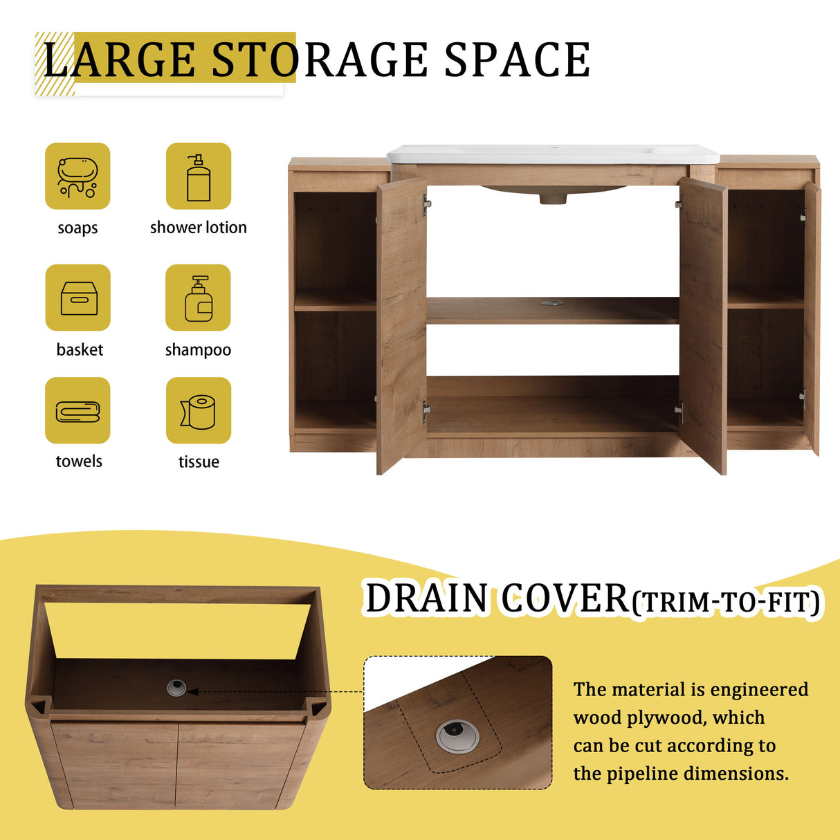 Freestanding Bathroom Vanity With Sink, 2 Small Storage Cabinets, Soft Close Doors