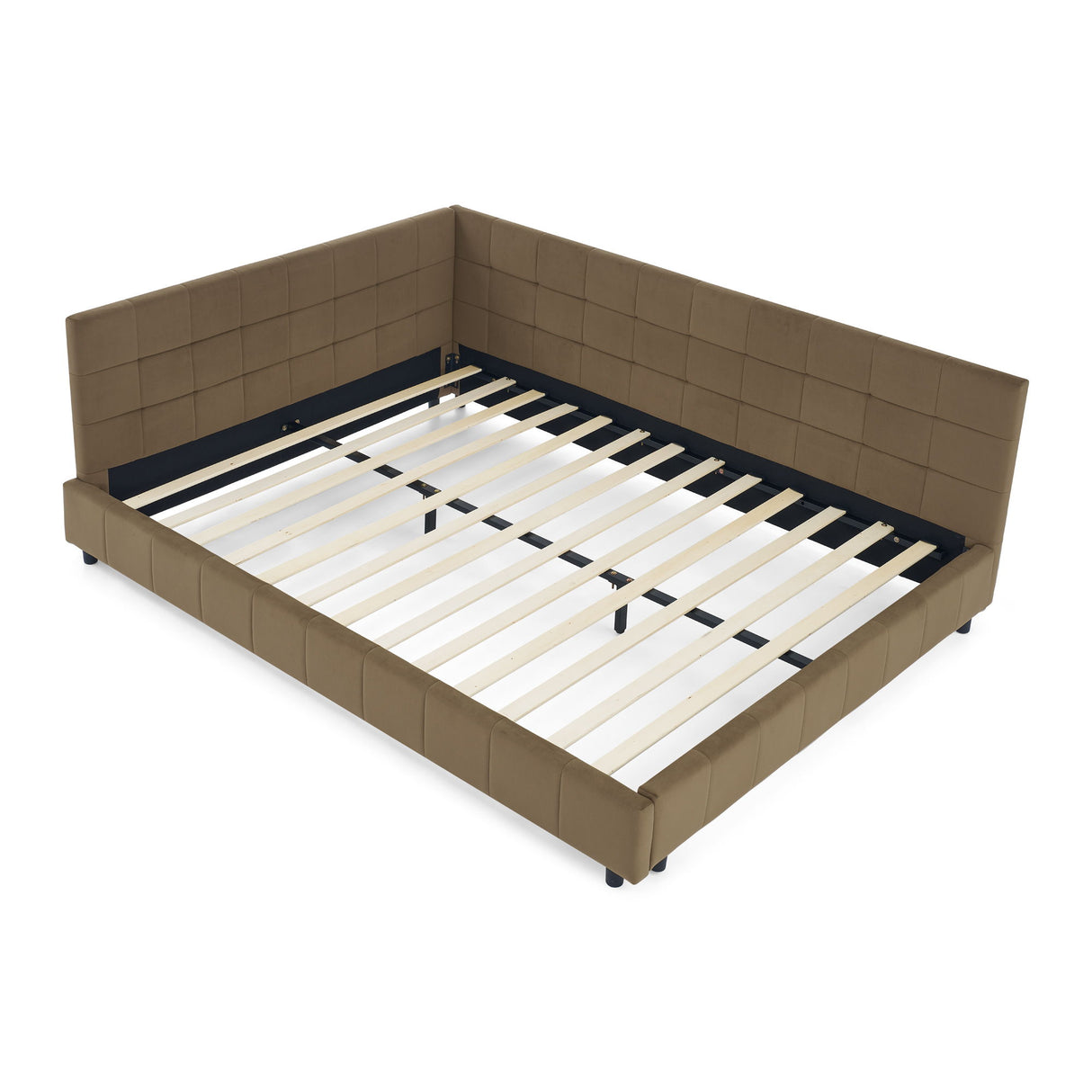Storage Upholstered Tufted Bed Frame With Backrest And Armrests