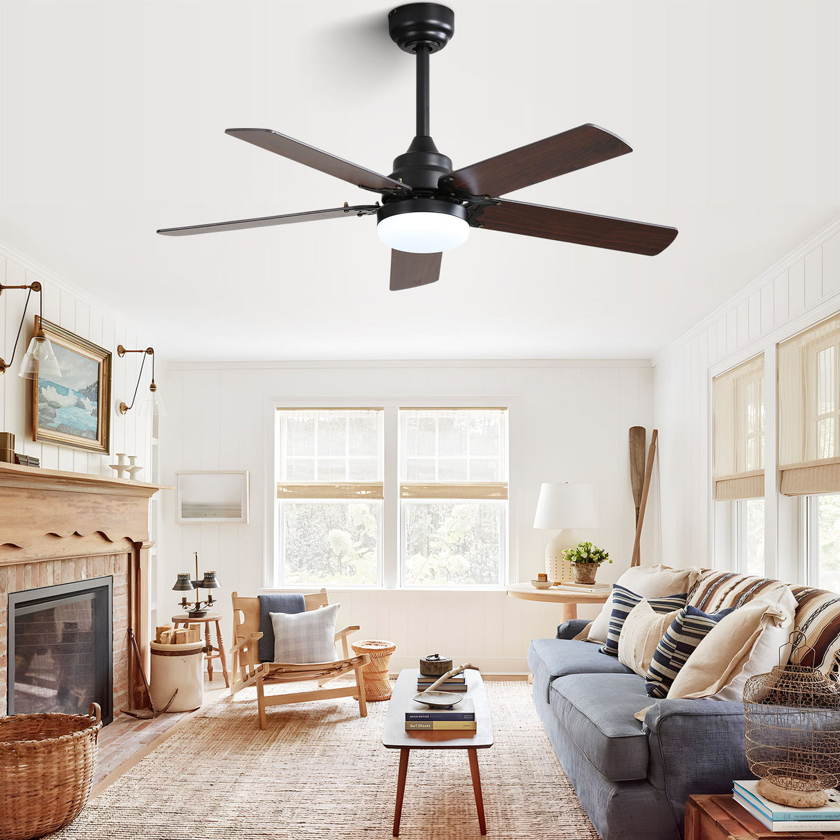 Modern Ceiling Fan With 3 Color Dimmable Light 5 Blades Remote Control Reversible Dc Motor For Bedroom - Black - Ceiling Fans - Alpine Outlets