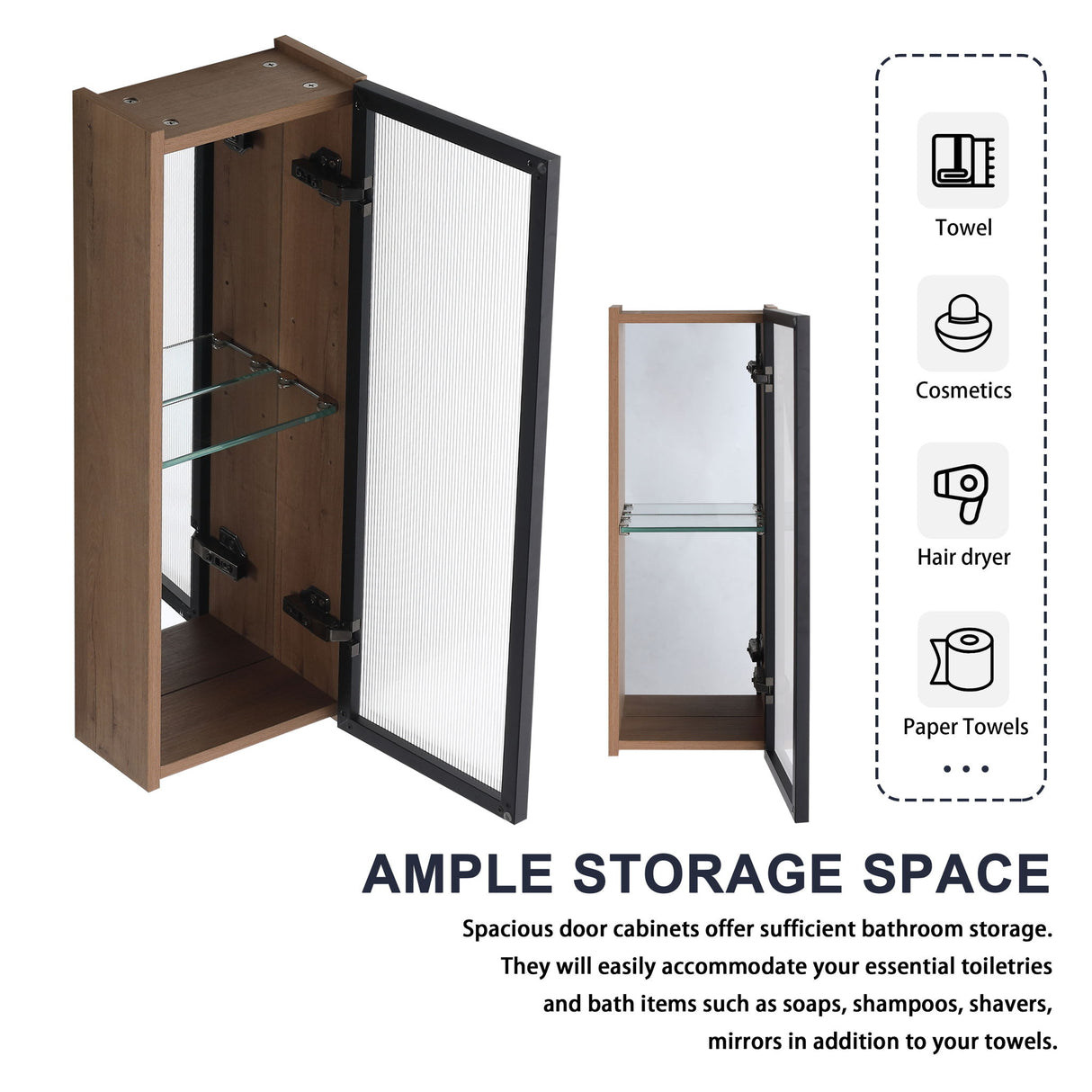 10" Bathroom Wall Mirror Cabinet With Door, Adjustable Shelf - Imitative Oak