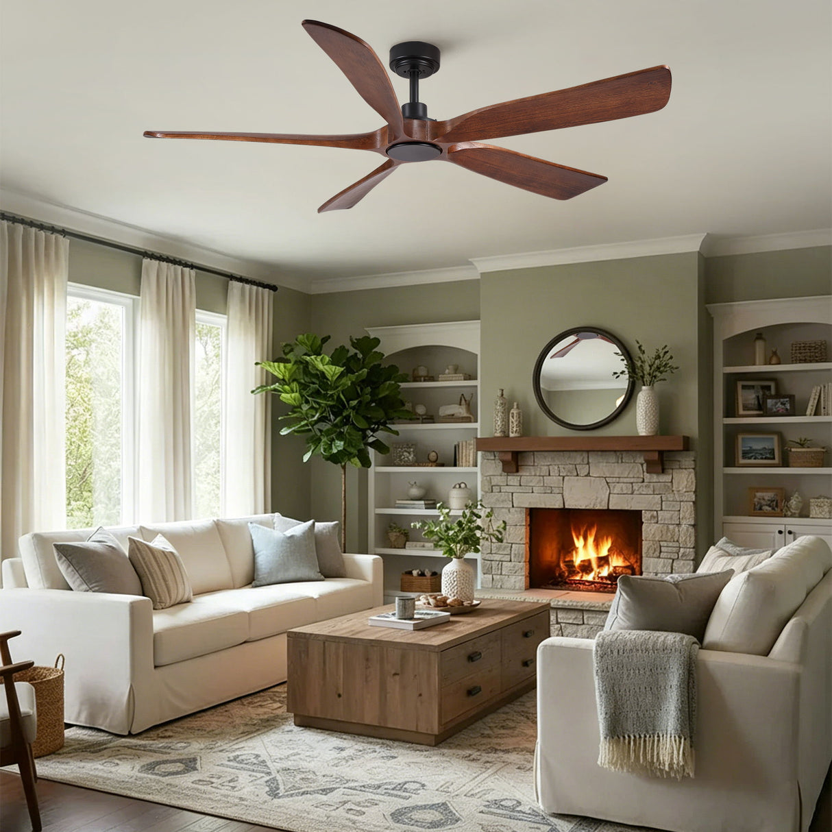 Ceiling Fan With Light And Remote Control, Noiseless, 6 Speeds Reversible, Quiet DC - Matte Black