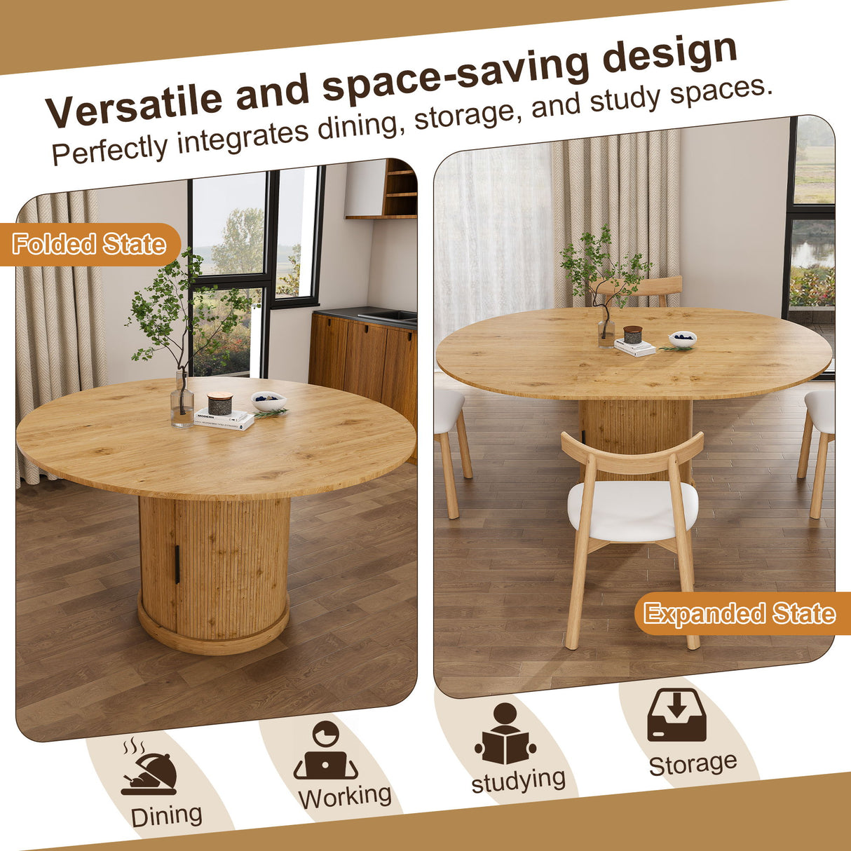 Extendable Oval Dining Table Set With 4 Cushioned Chairs, 2 Tier Storage - Oak