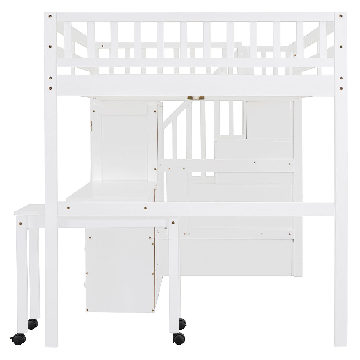 Loft Bed With Stairs, Bookshelf, Drawers, Desk & Wardrobe, Space Saving Multifunctional Furniture