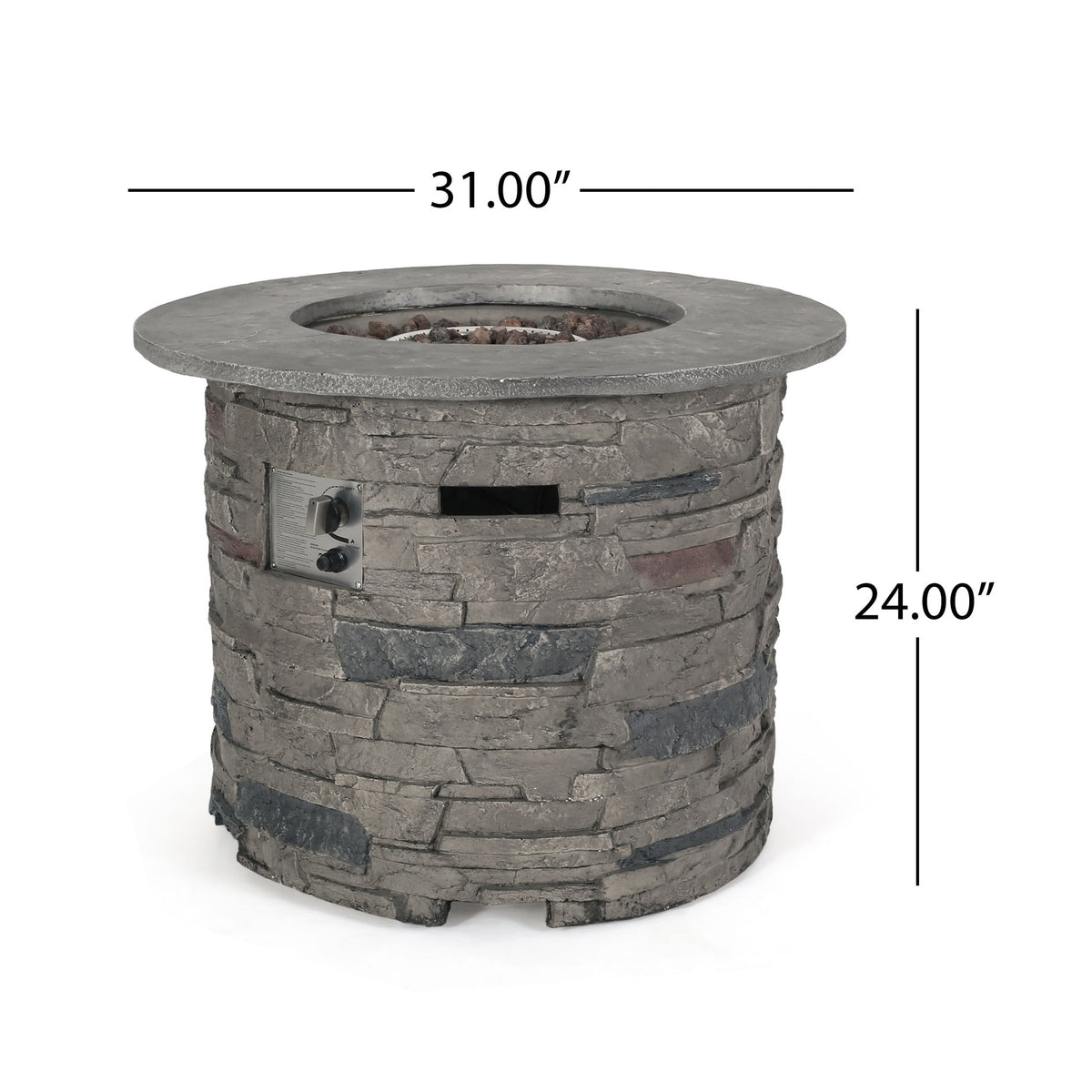 Transitional Outdoor 32" Round Propane Fire Pit Table, Lightweight Concrete Construction - Stone Gray