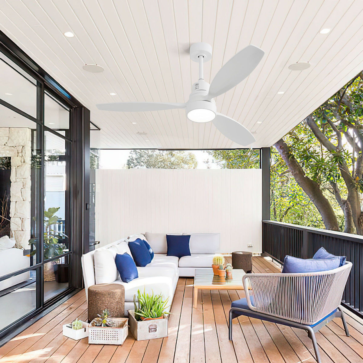 52" Ceiling Fan White 3 Blades Remote Control Reversible DC Motor With LED Light - Matte White