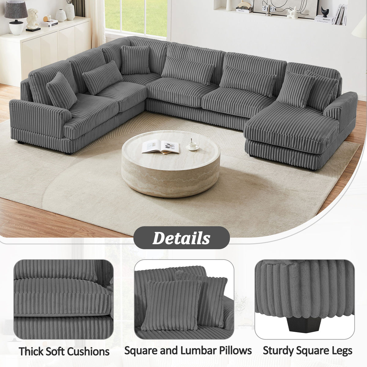 U - Sectional Sofa With Chaise Lounge, Oversized Living Room Couch