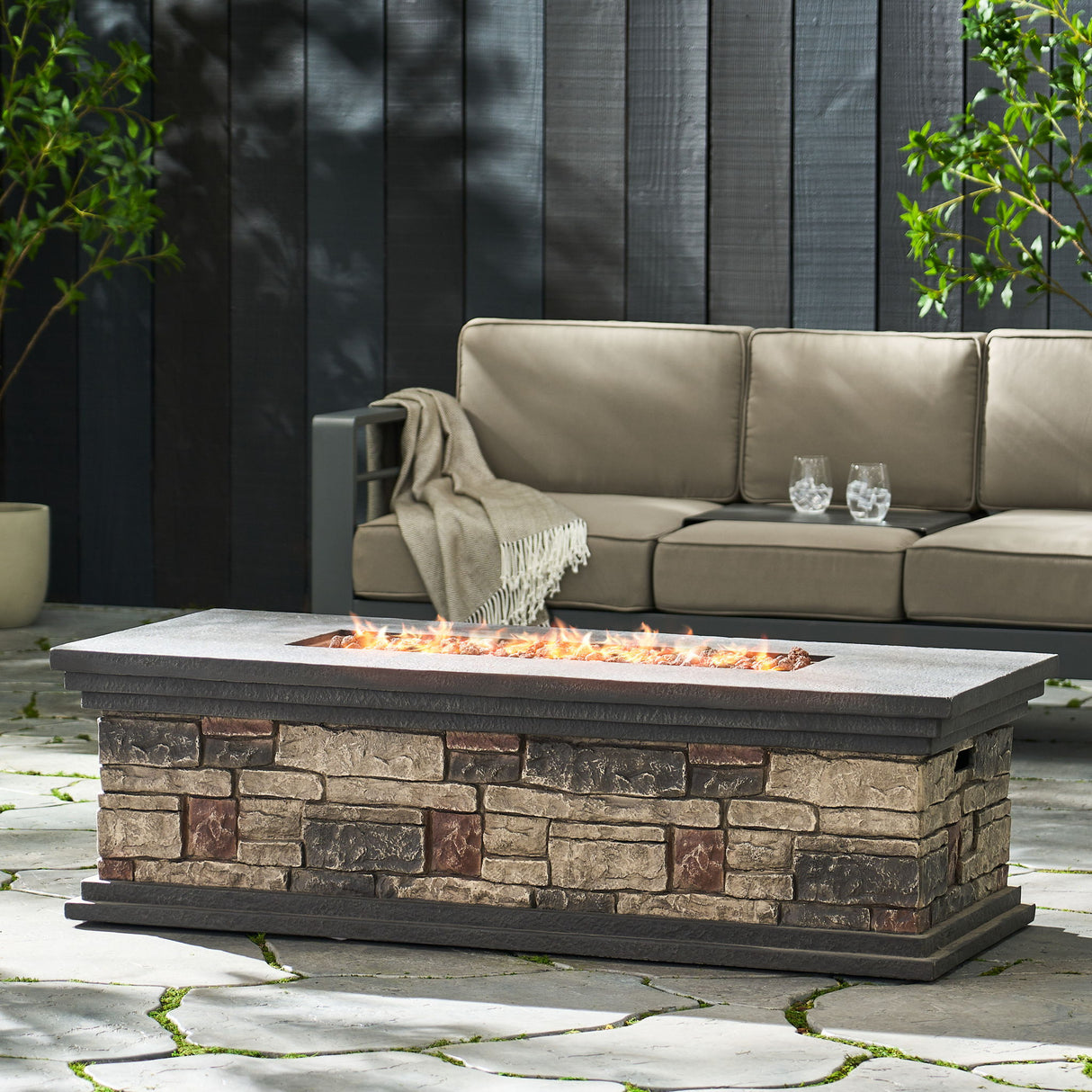 Contemporary Rectangle Fire Pit 50, 000 Btu Magnesium Oxide - Stone Gray