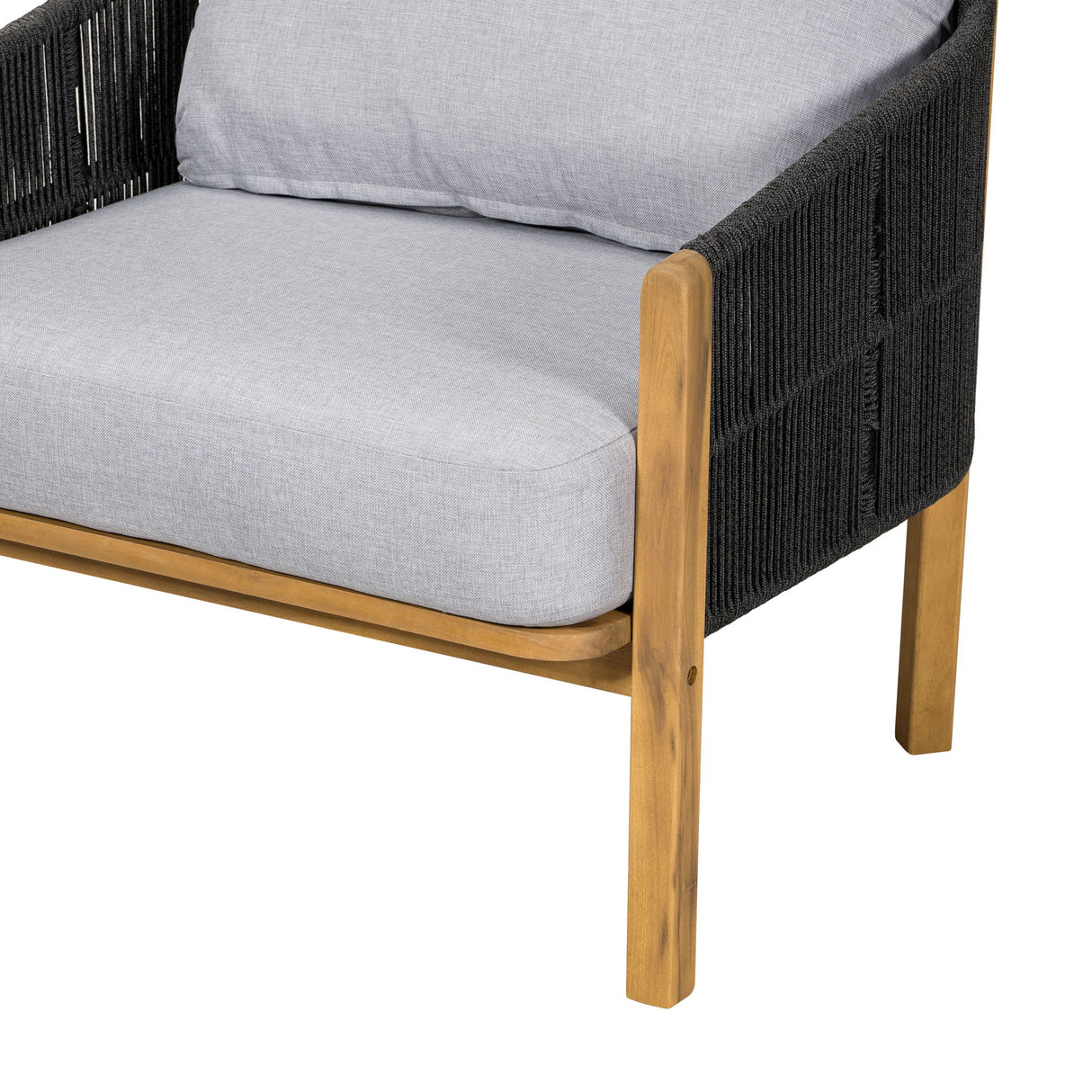 Grotta - Outdoor Wood Club Chair (Set of 2) With Rope And Cushion Frame - Gray / Teak