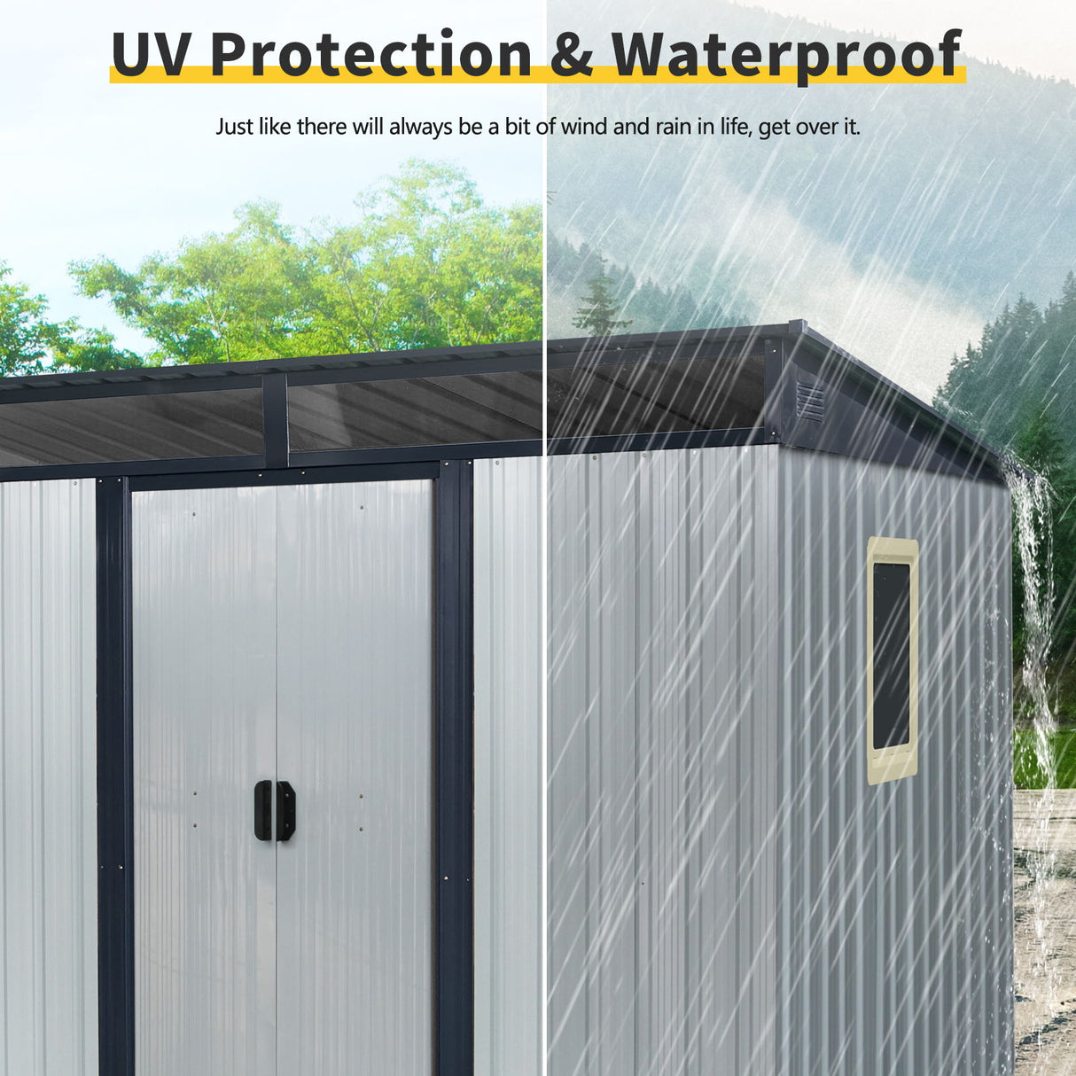 Outdoor Metal Storage Shed Garden Building with Window in Galvanized Steel
