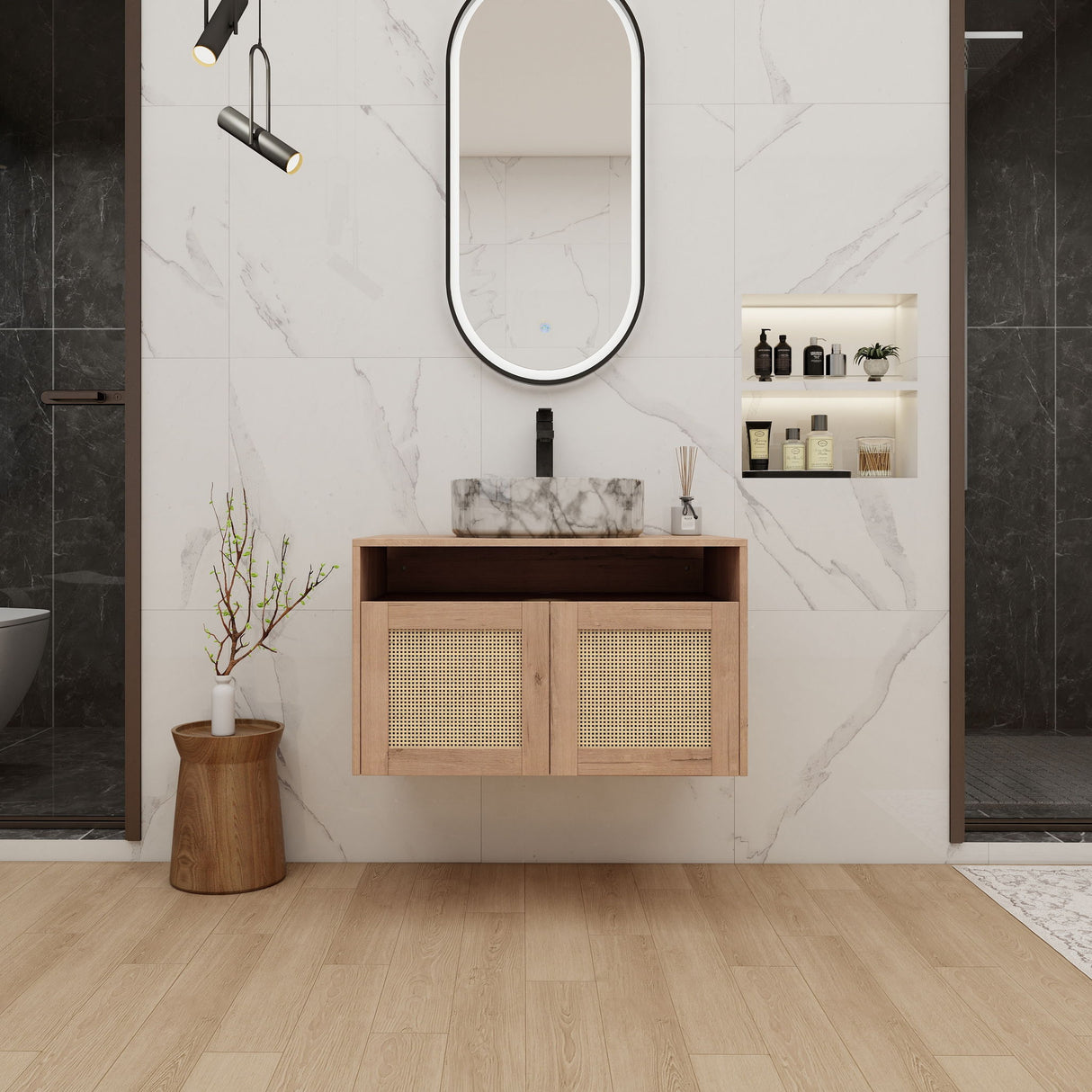 Bathroom Vanity With Art Sink, 2 Soft Close Doors, Float Mounting Design