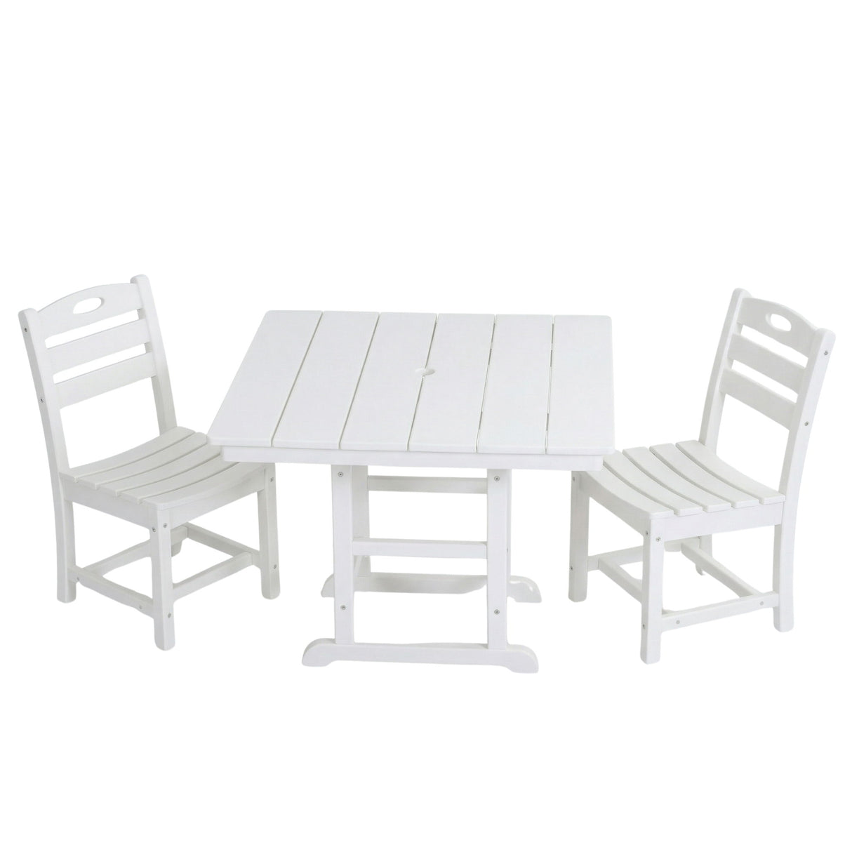 Outdoor Patio Dining Set, Square Table With Umbrella Hole And Armless Chairs