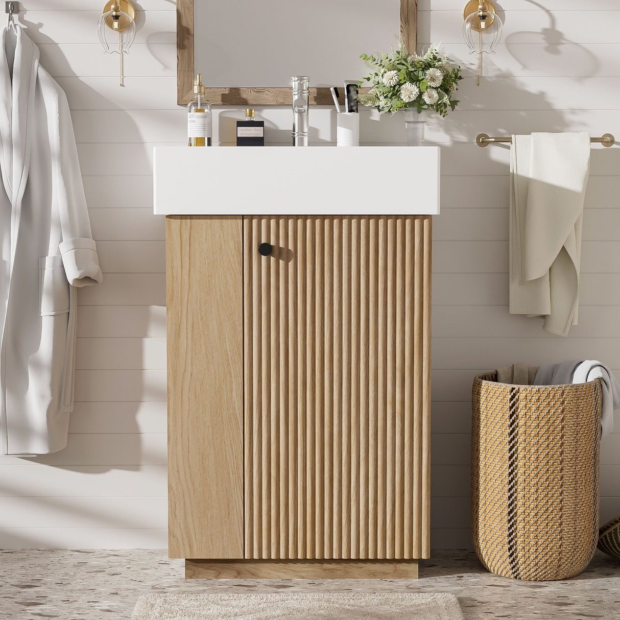 Bathroom Vanity With Sink, Freestanding Wood Grain Cabinet With Storage