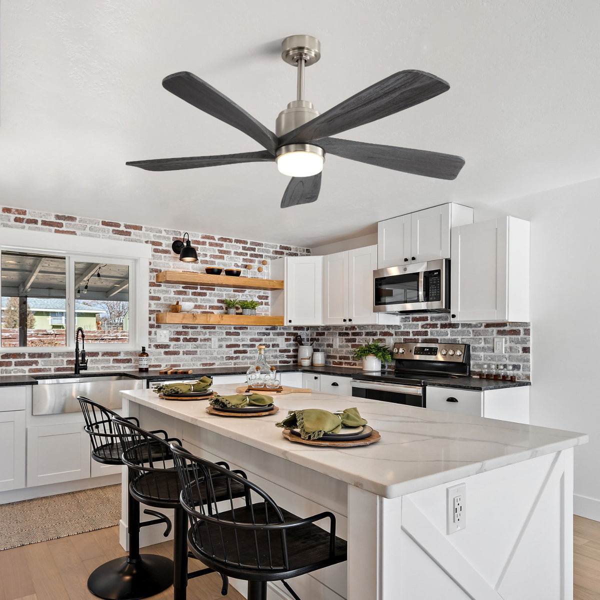 52" Ceiling Fan With Dimmable LED Light, 5 Blades, Reversible DC Motor - Nickel