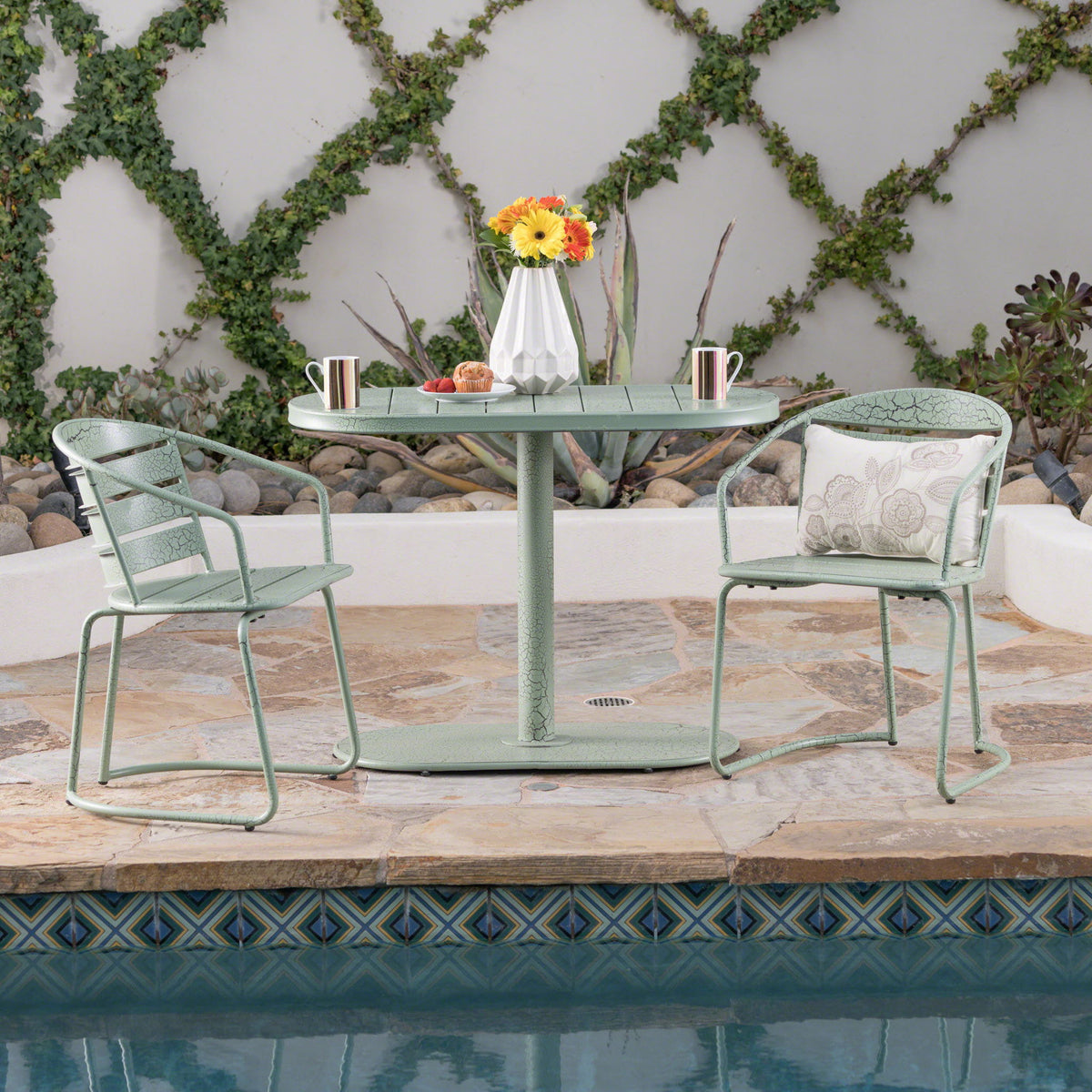 3 Piece Elegant Outdoor Bistro Set With 2 Chairs And Oval Table