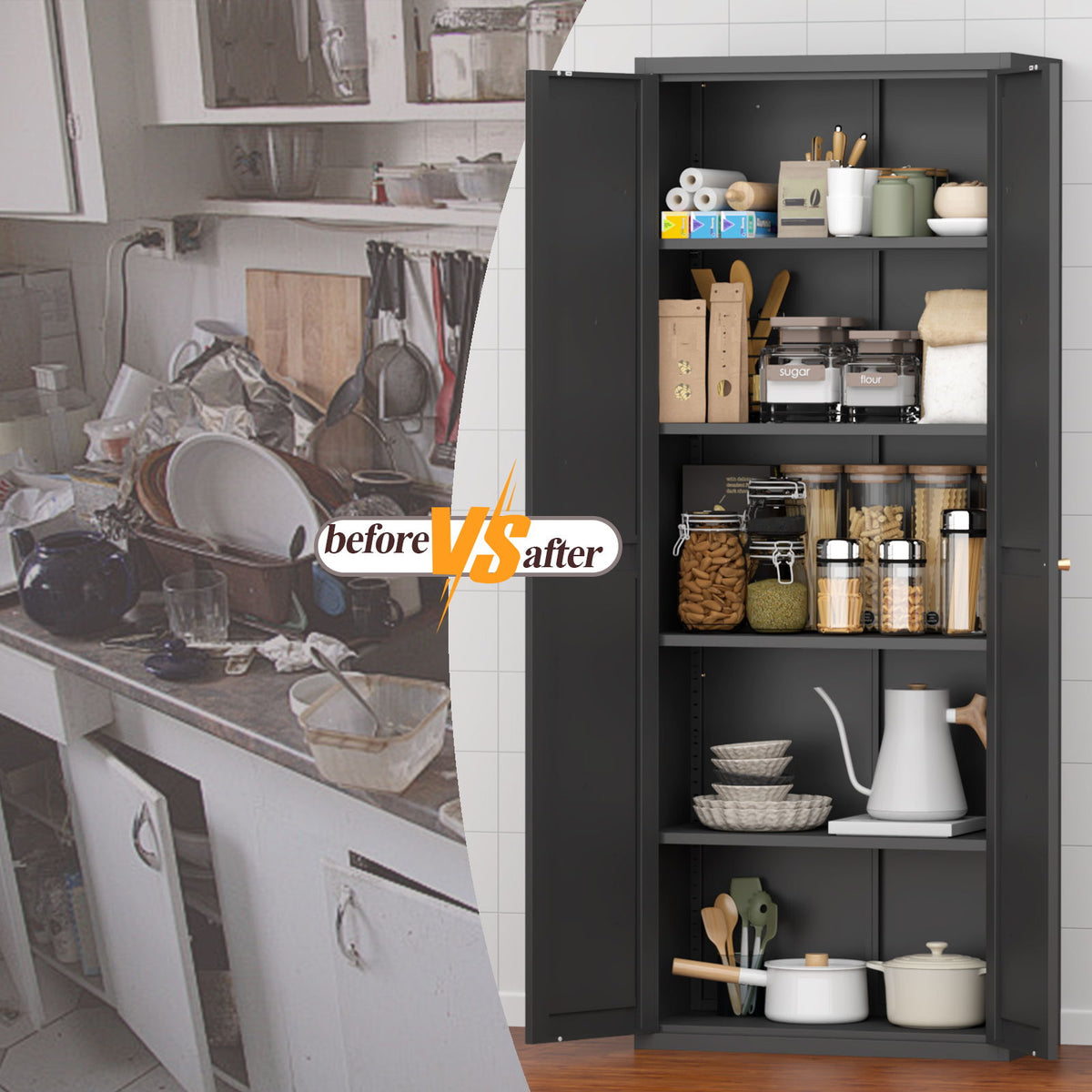 Adjustable 2 Door Storage Cabinet With Adjustable Shelves