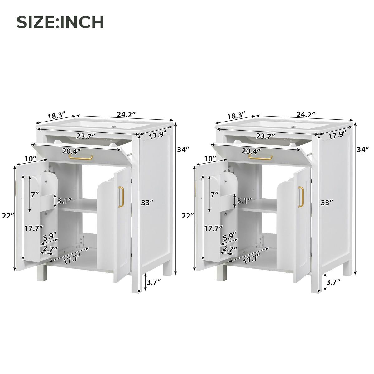 Modern Bathroom Vanity With Ceramic Sink, Soft-Close Doors, Flip Drawer, U-Shaped Shelves, Elegant Storage Solution