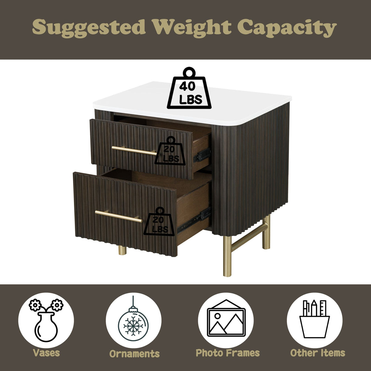 Clayten - Nightstand - Espresso / White Marble