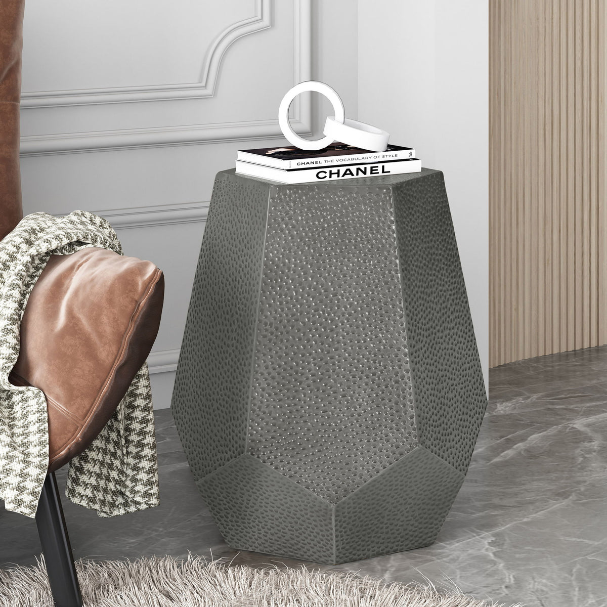 Modern Hammered Iron Geometric End Table
