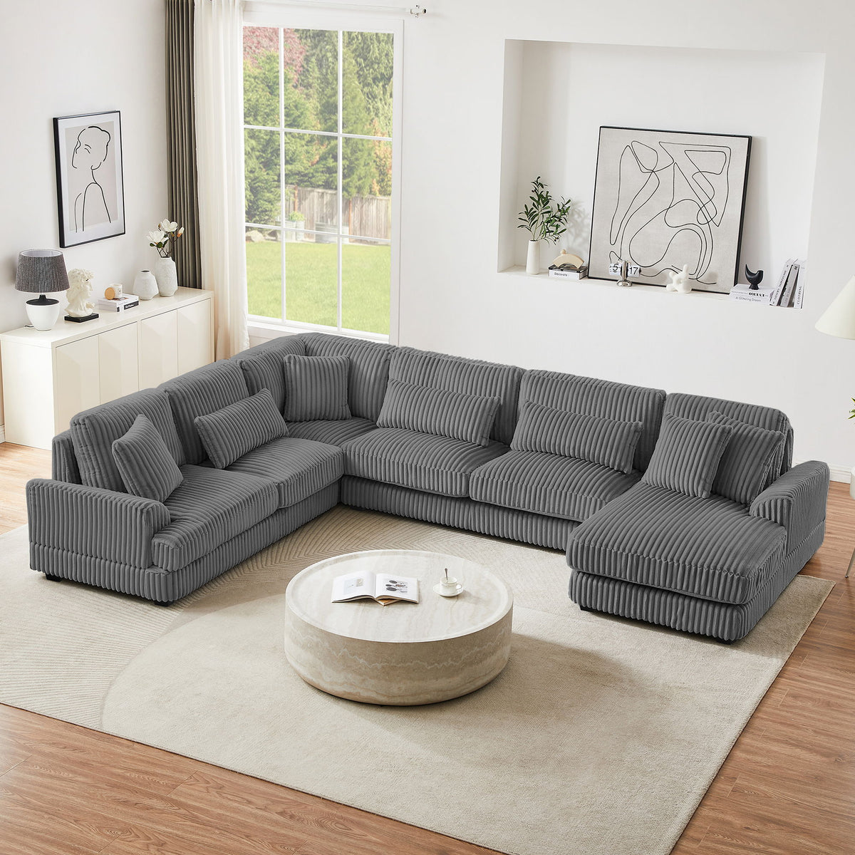 Oversized Sectional Sofa U - Shaped Sofa Couch Modern Sofa Upholstered In Soft With A Chaise Lounge For Living Room