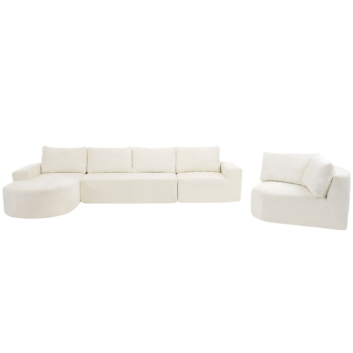 Modular Cloud Sectional Sofa Set, U-Shaped Upholstered Couch With Deep Seat - Beige