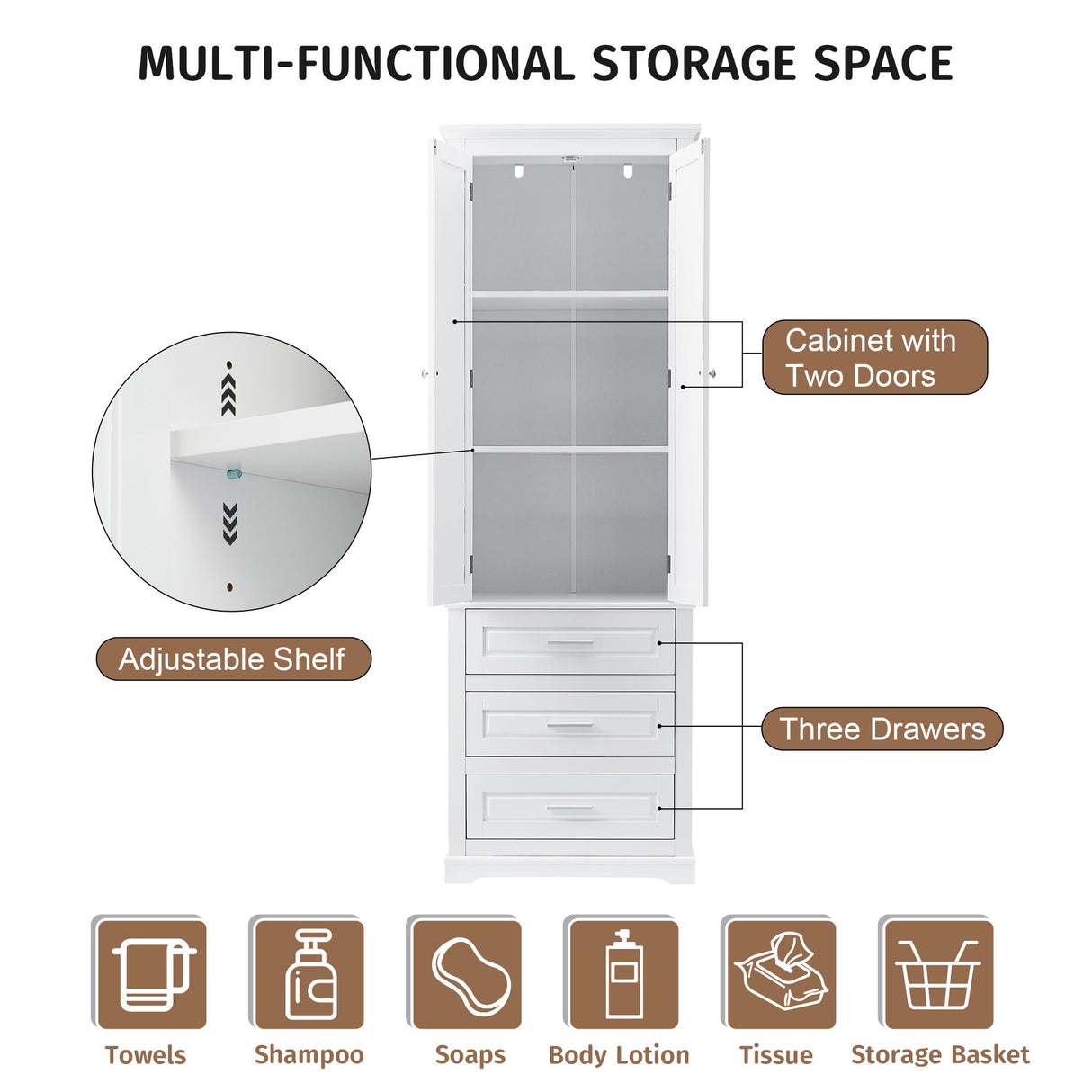 Tall Storage Cabinet With 3 Drawers For Bathroom