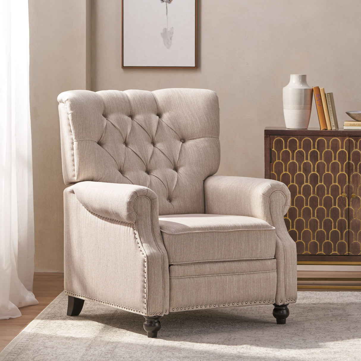 Welch - Contemporary Tufted Pushback Recliner - Beige