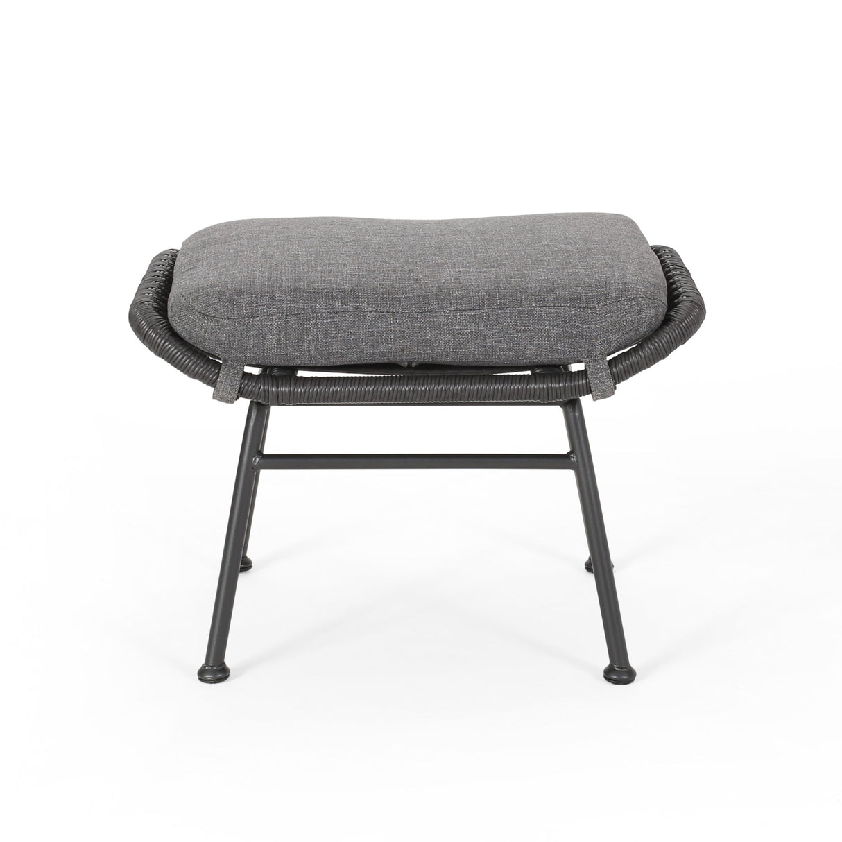 Outdoor Modern Boho Wicker Ottoman With Cushions (Set of 2)