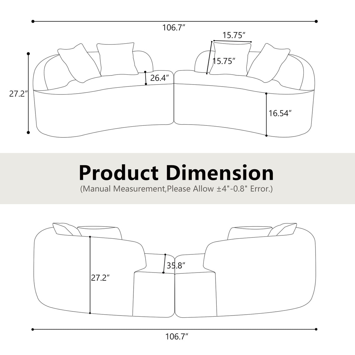 Curved 4 Seater Sofa For Small Spaces - Gray