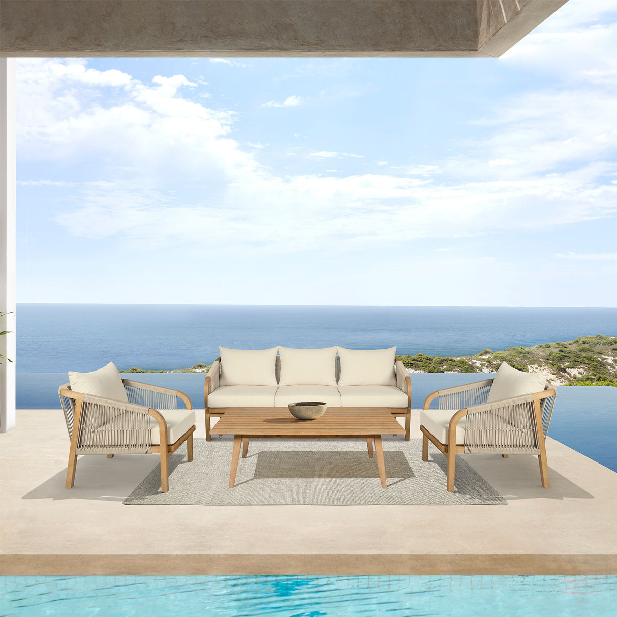 Cypress - Outdoor Patio Sofa - Blonde Eucalyptus / Ivory