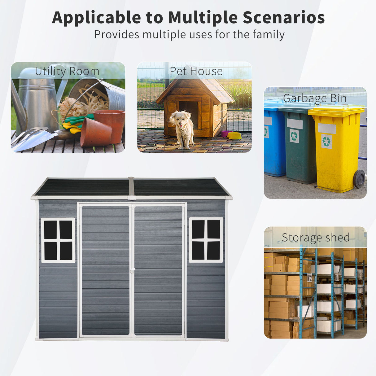 Resin Outdoor Storage Shed Garden Building Waterproof Heavy Duty 8x6.5ft