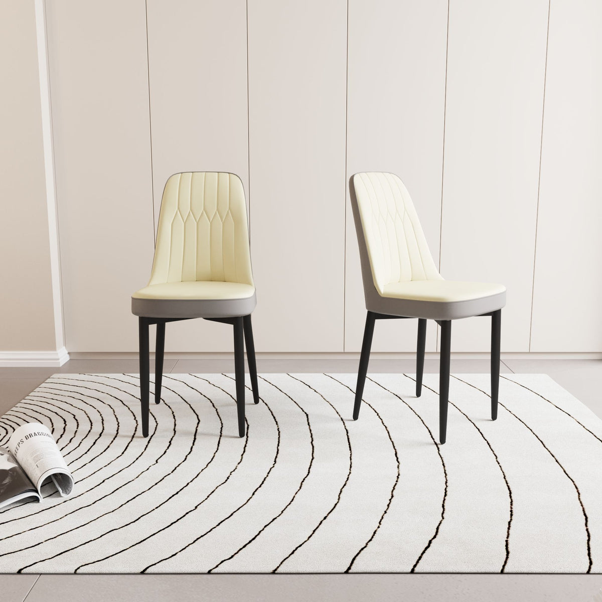 Modern Dining Chair With Cushions And Metal Legs