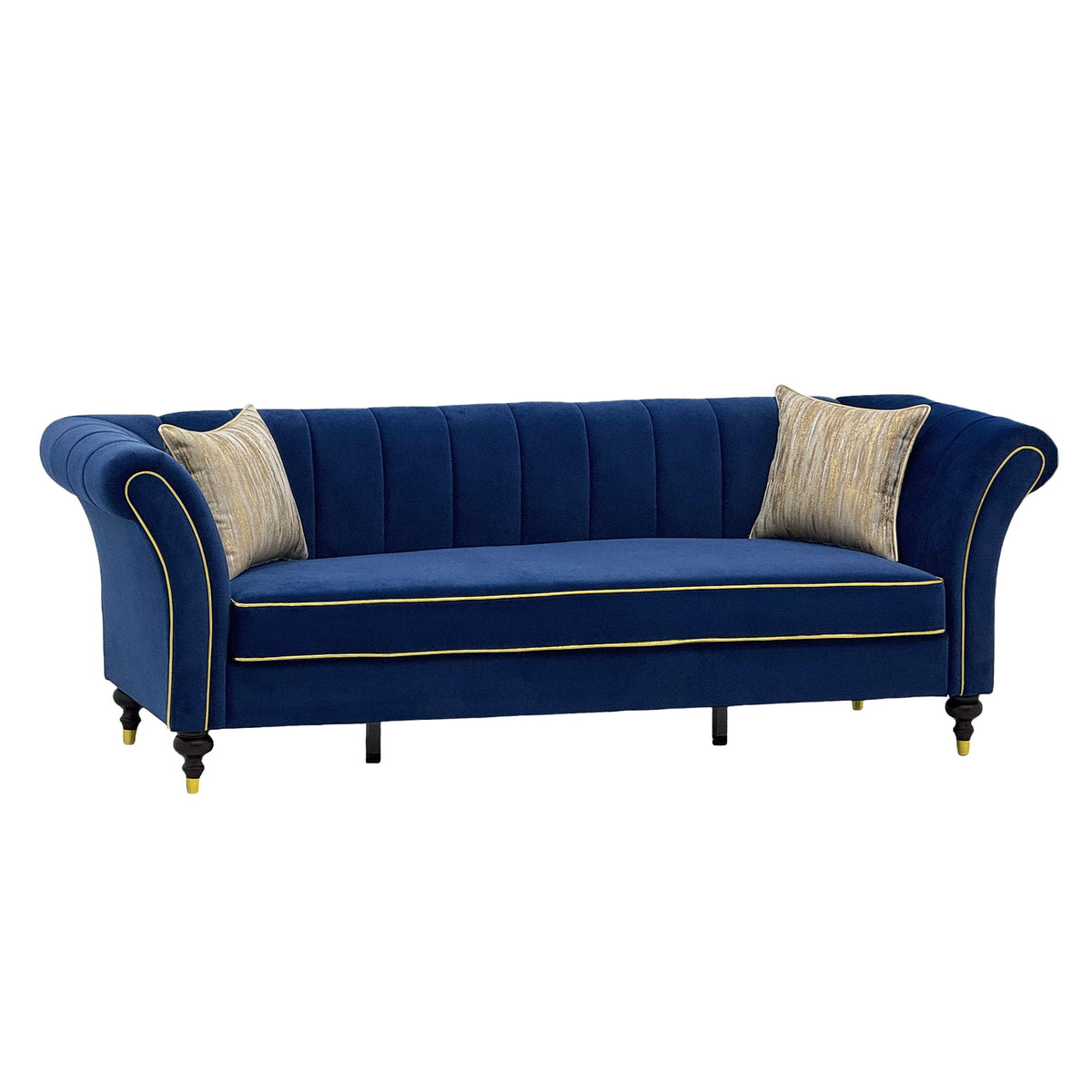 3 Seater Sofa With Rolled Arms, Vertical Channel Tufted Backrest