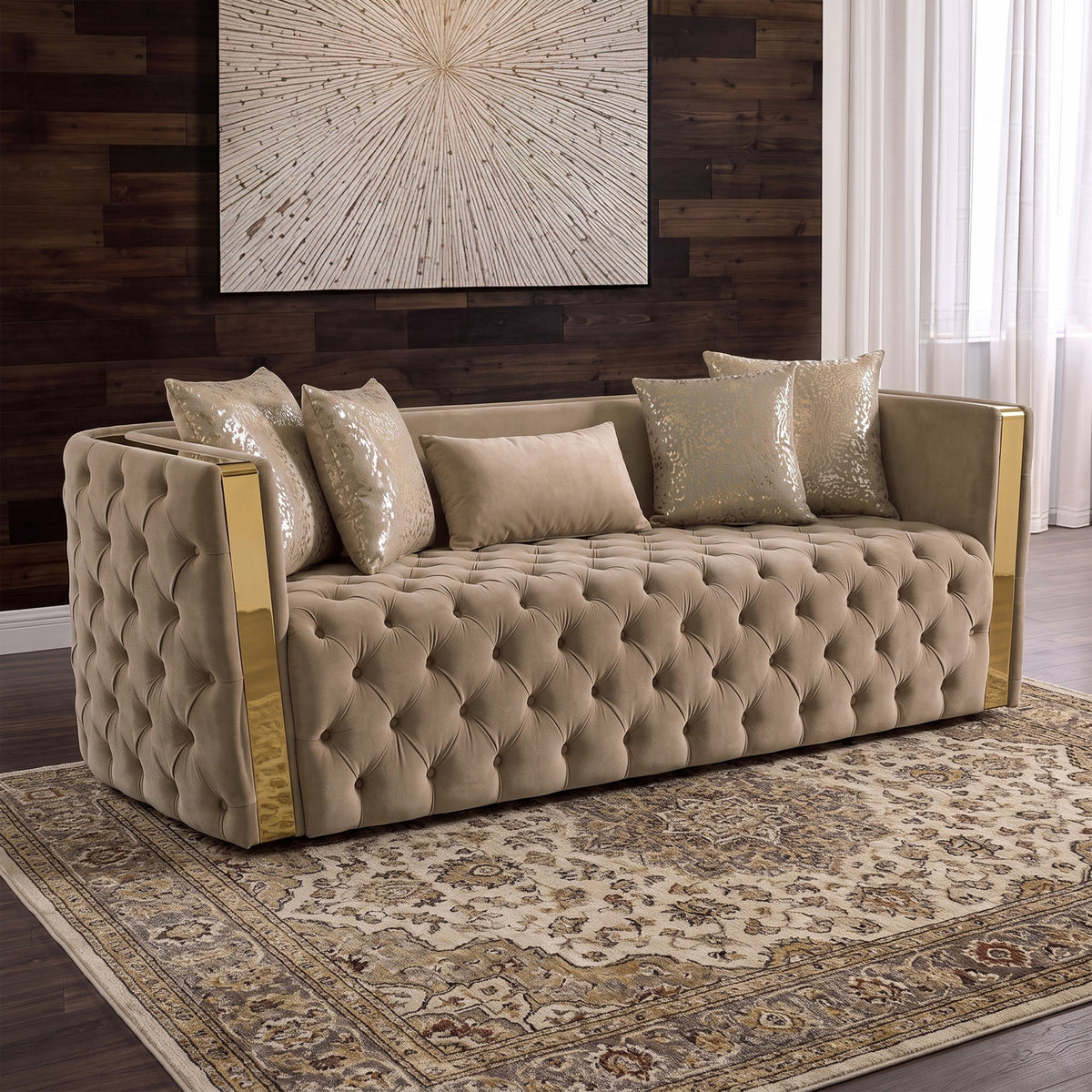 Naomi - Button Tufted Sofa - Taupe