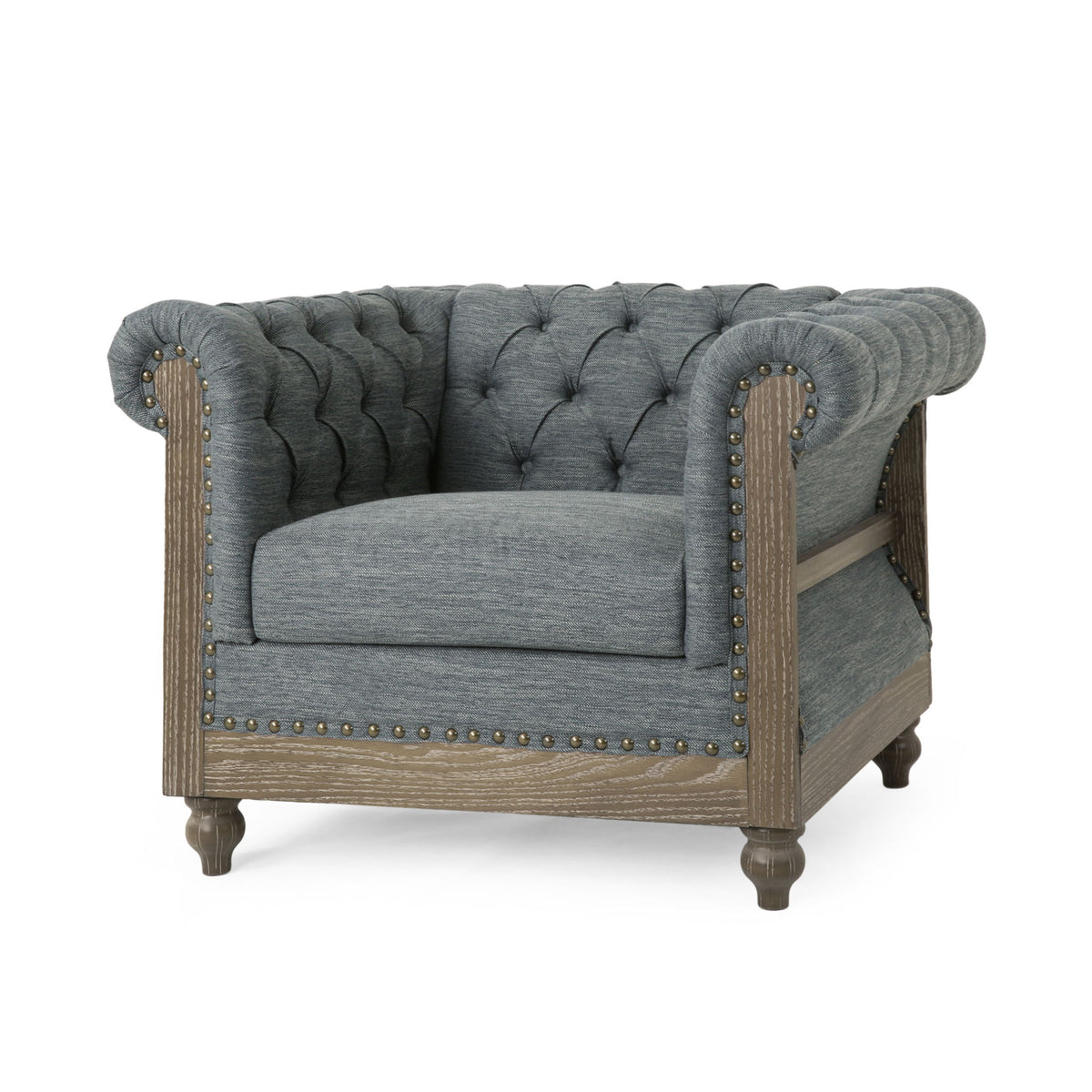 Fabric Upholstered Club Chair With Scrolled Tuxedo Arms - Charcoal
