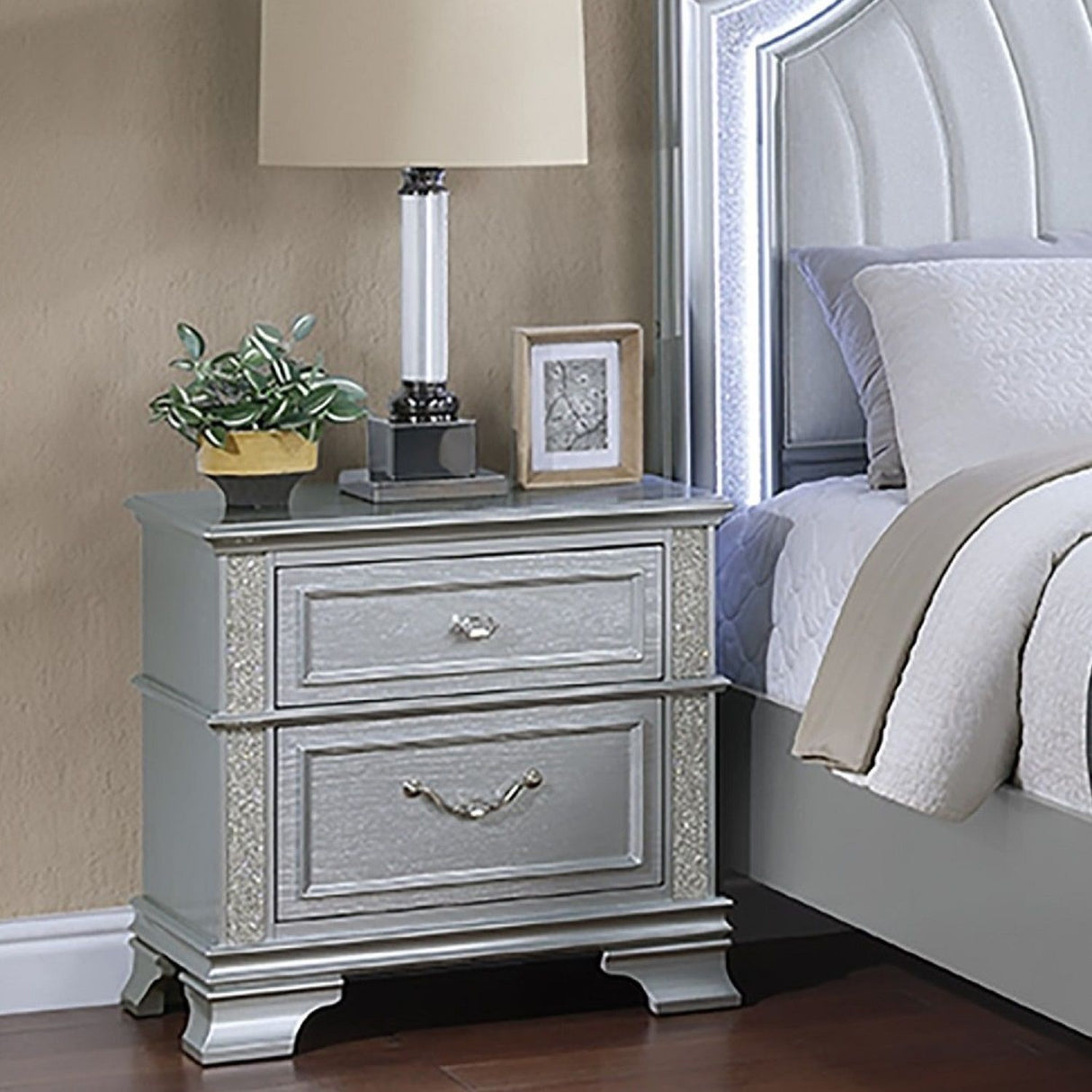 2 Drawers Nightstand With Front Decorative Knobs - Gray