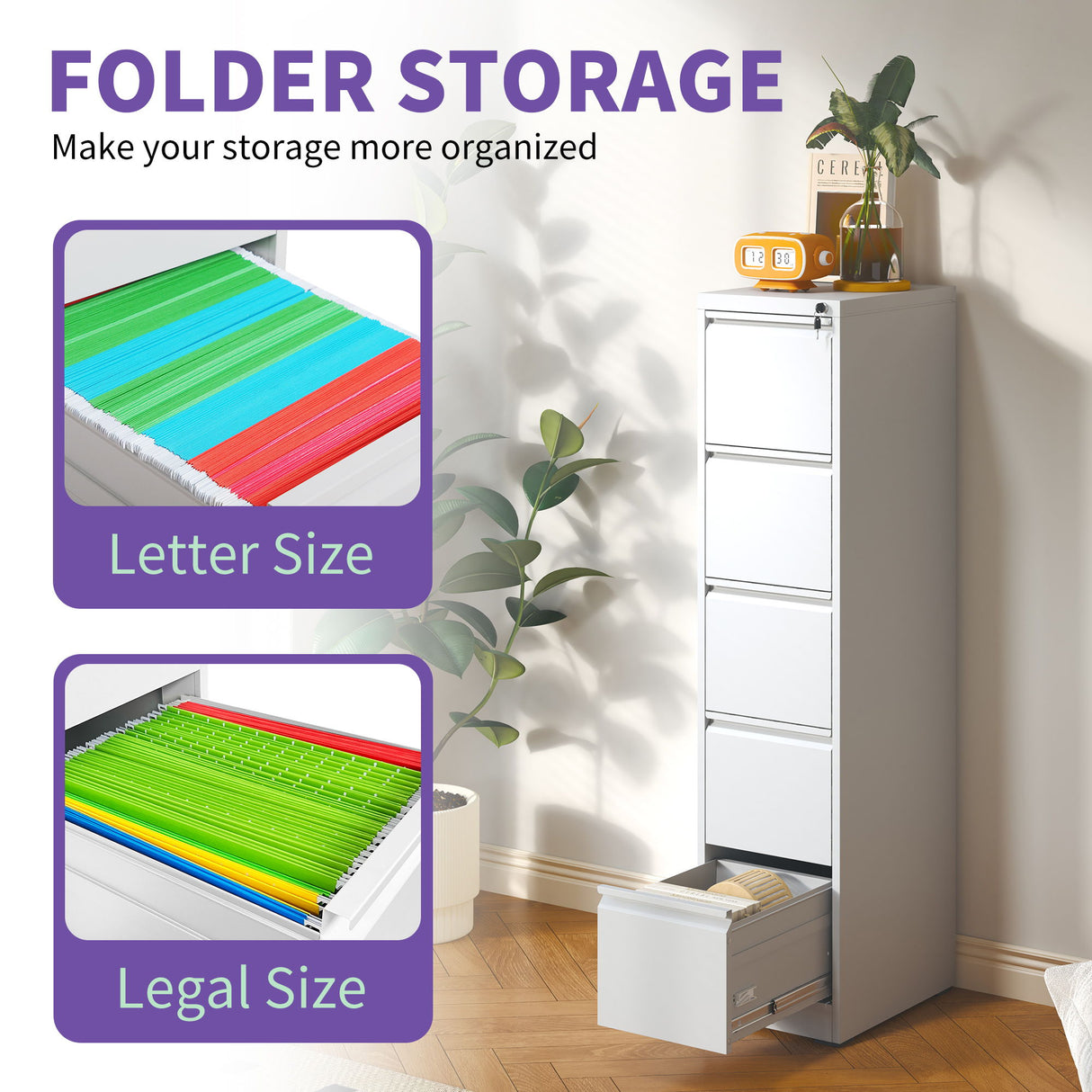 Steel Drawer Vertical File Cabinet With Lock For A4 Legal / Letter Size