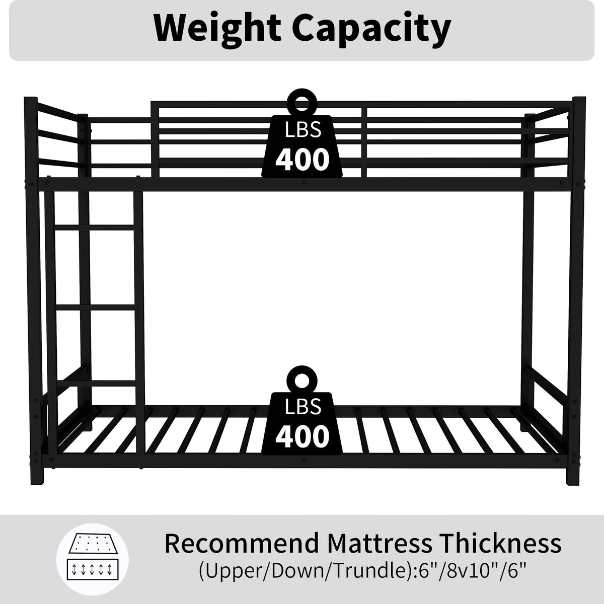 Bunk Bed With Noise Reduction And Safety Guardrail