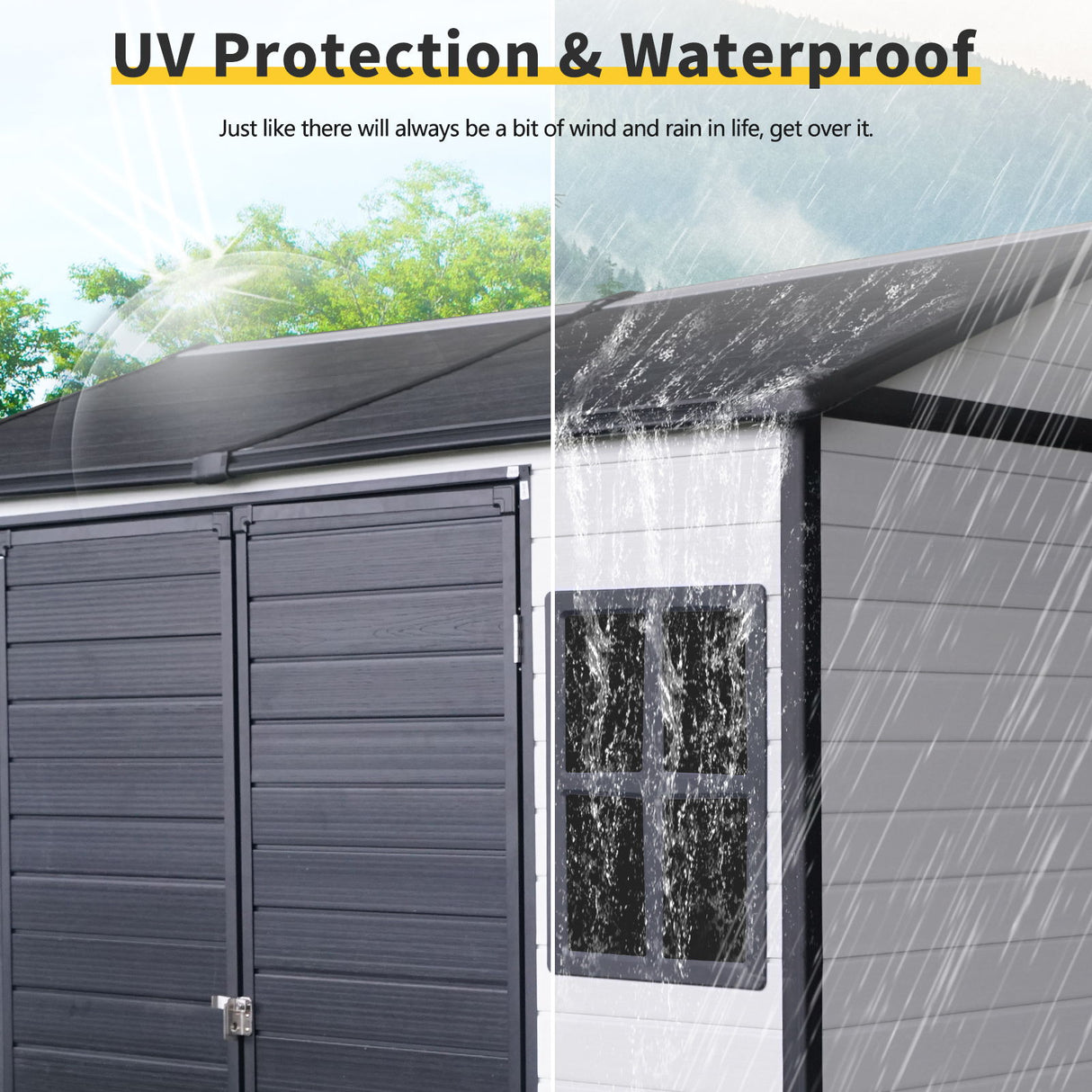 Resin Outdoor Storage Shed Garden Building Double Door Waterproof Metal