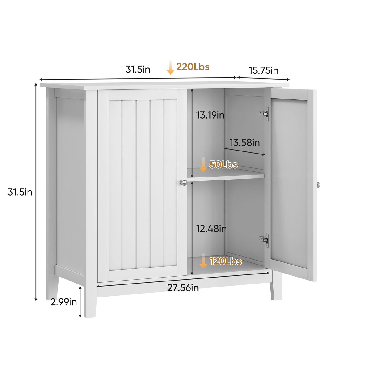 Double Door Storage Cabinet With Knobs - White