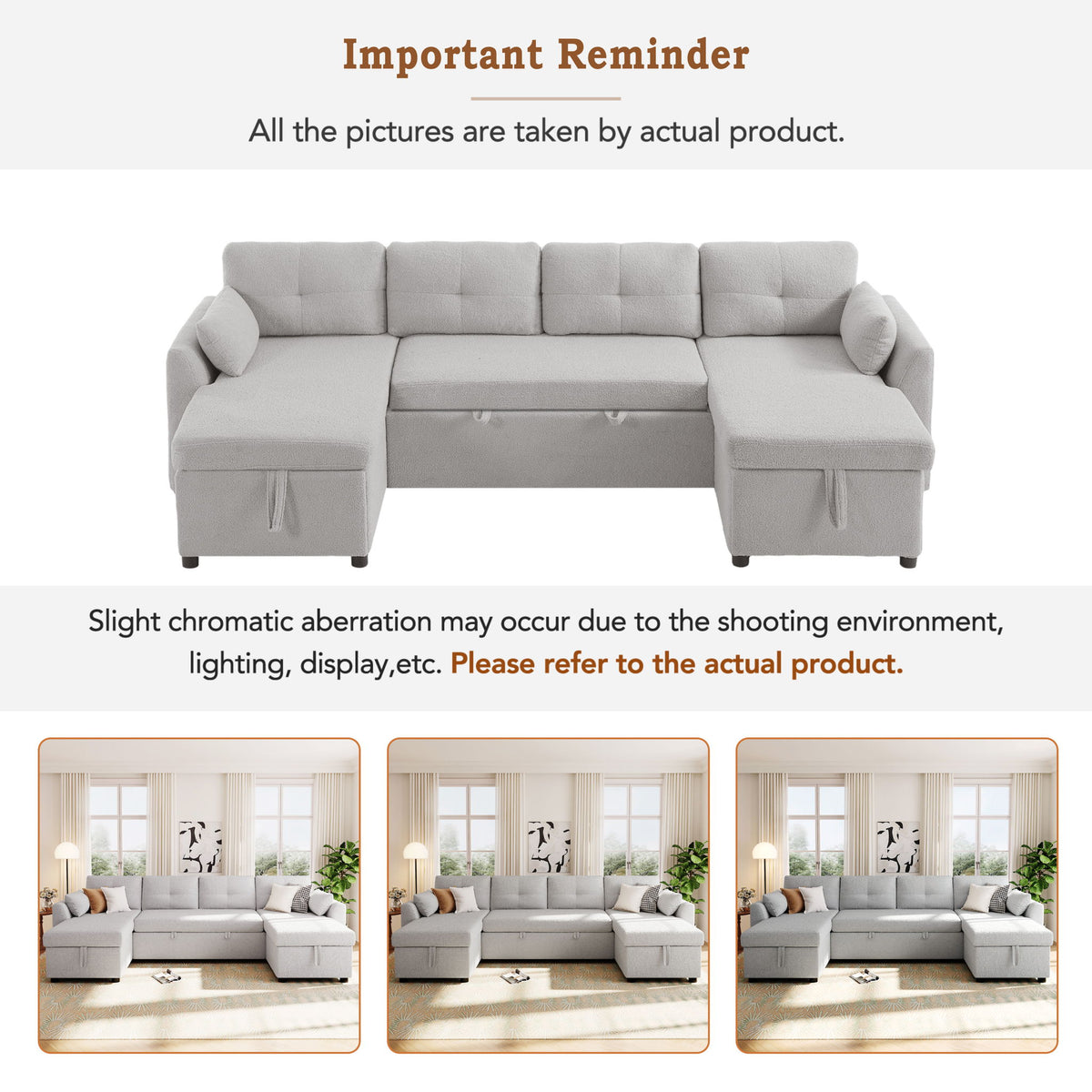 U-Shaped Sectional Sofa Bed With Storage And USB Ports