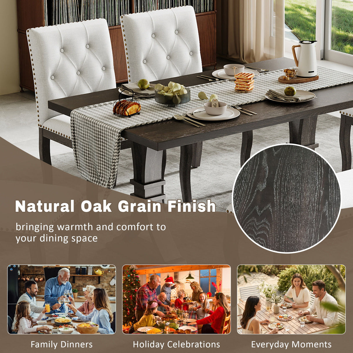 Dining Set With Bench, 6 Piece