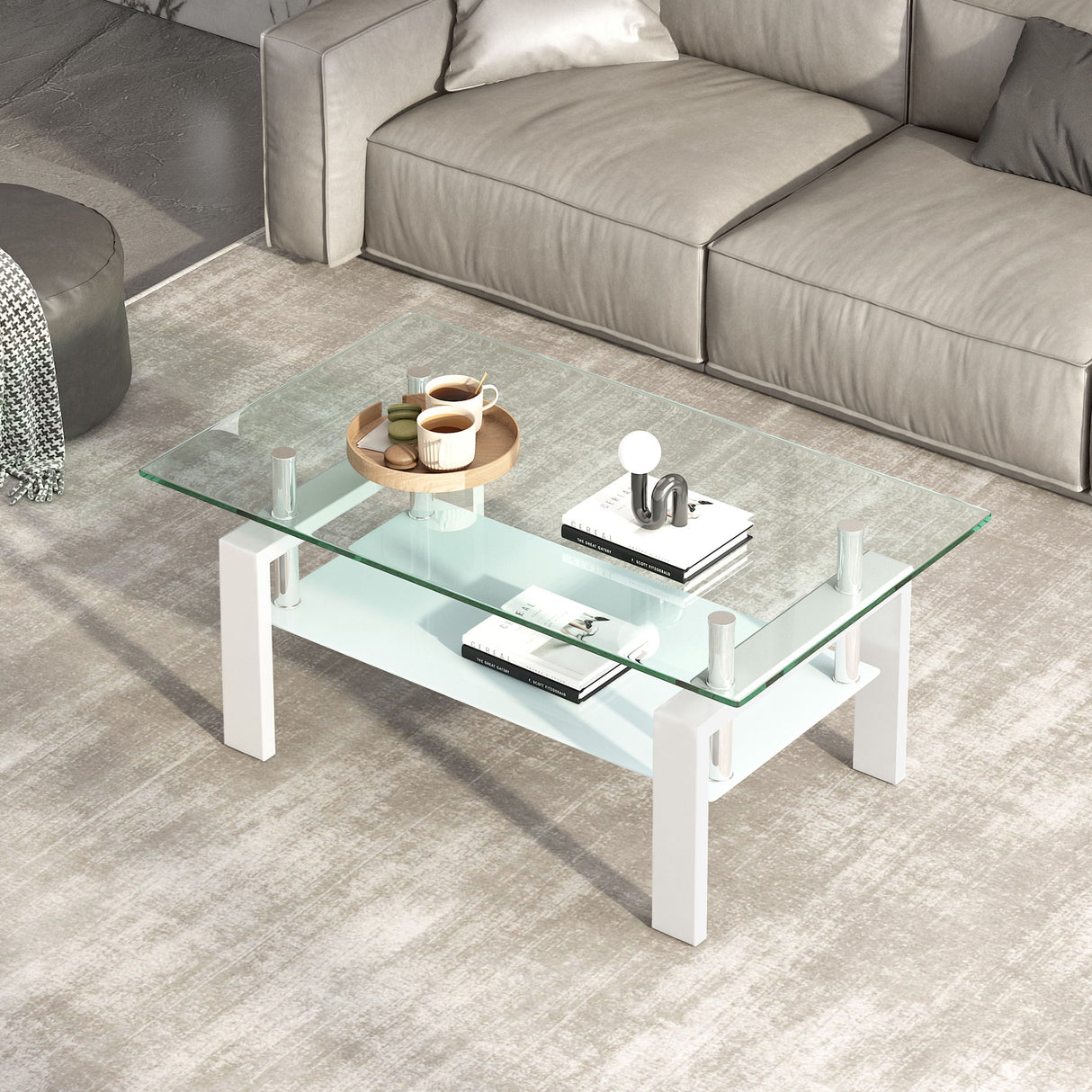 Tempered Glass Table With Storage