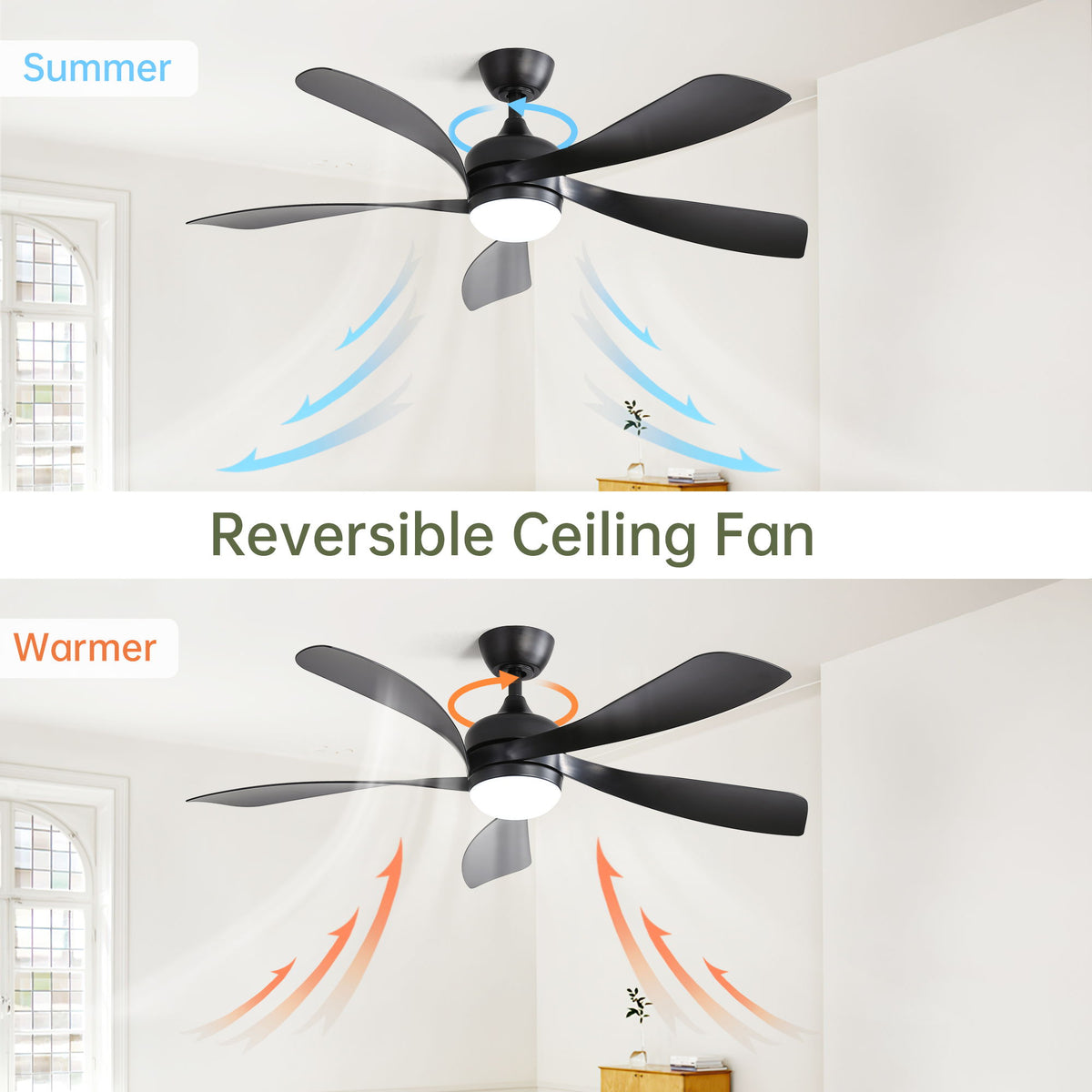 52" Low Profile Ceiling Fan With Remote Control Lights DC Motor For Patio Living Room - Black