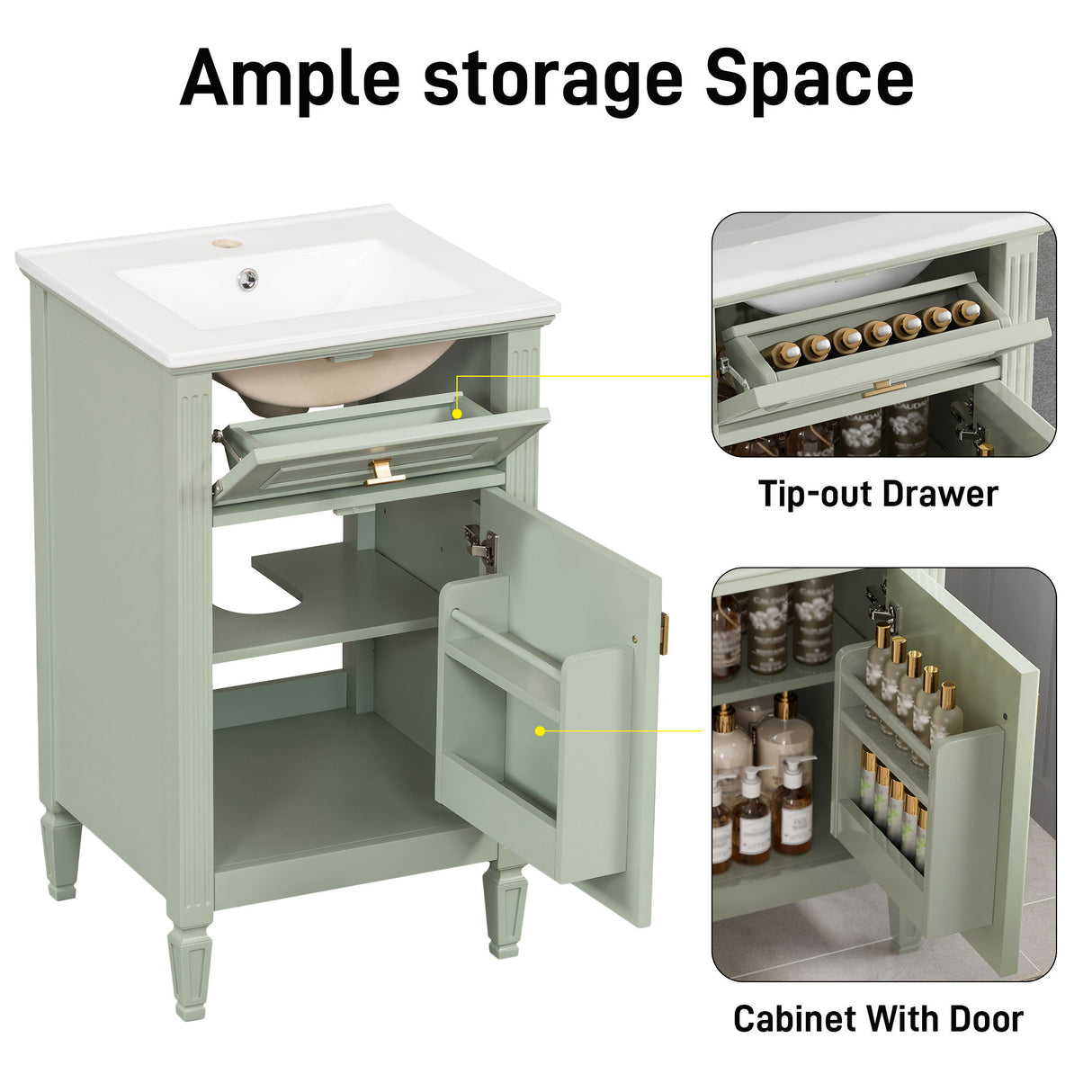Bathroom Vanity With Sink, Adjustable Shelf, Tilt-Out Drawer