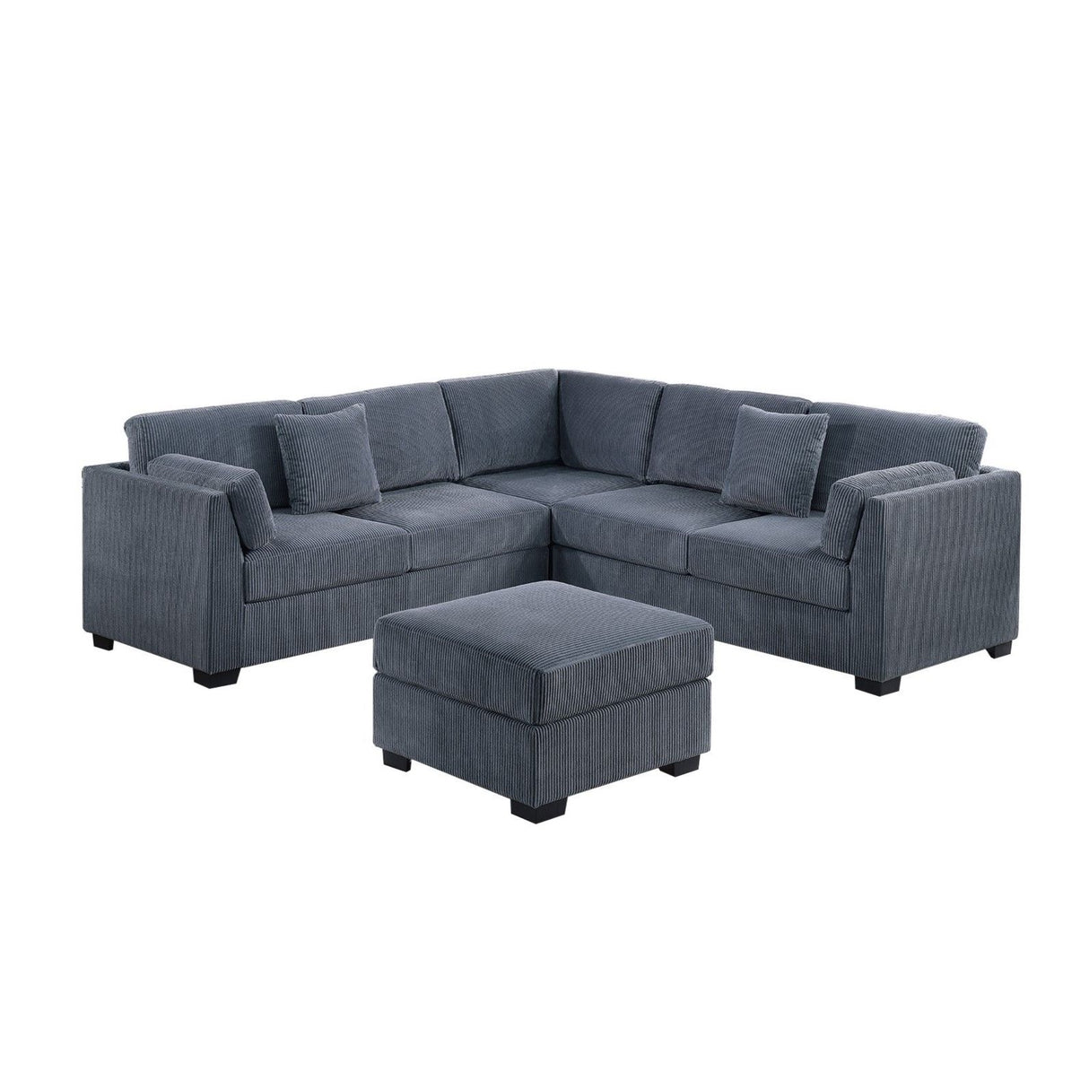 Contemporary L - Sectional Sofa Set With Ottoman And Pillows