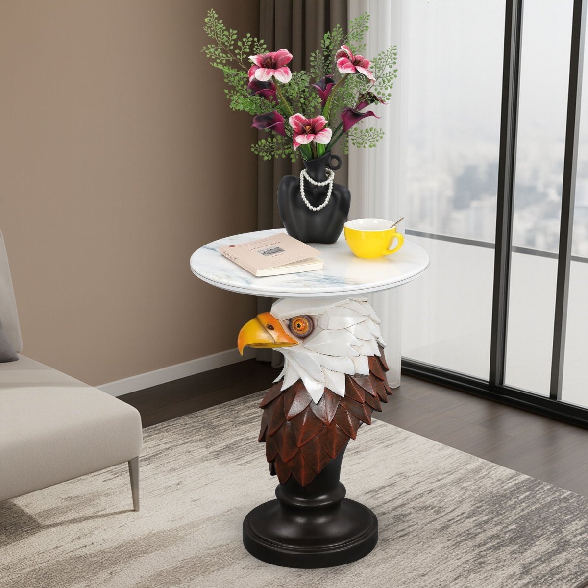 Eagle Head Accent Table, Animal Statue End Tables For Living Room - Brown / Antique White - Accent Tables available at Alpine Outlets in Denver
