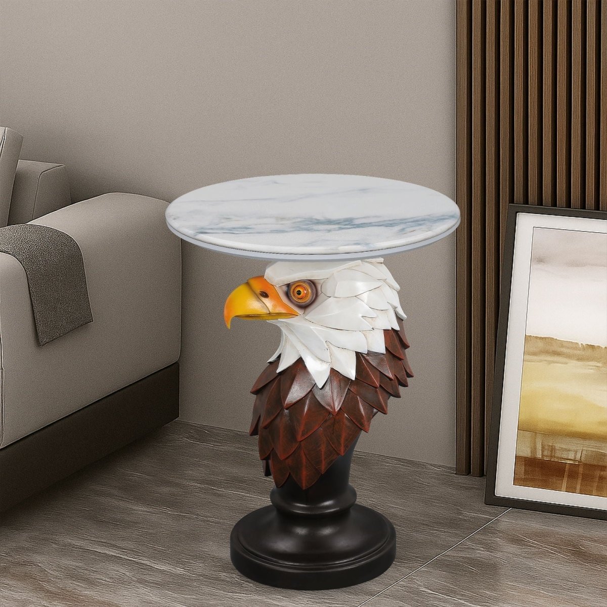 Eagle Head Accent Table, Animal Statue End Tables For Living Room - Brown / Antique White - Accent Tables available at Alpine Outlets in Denver