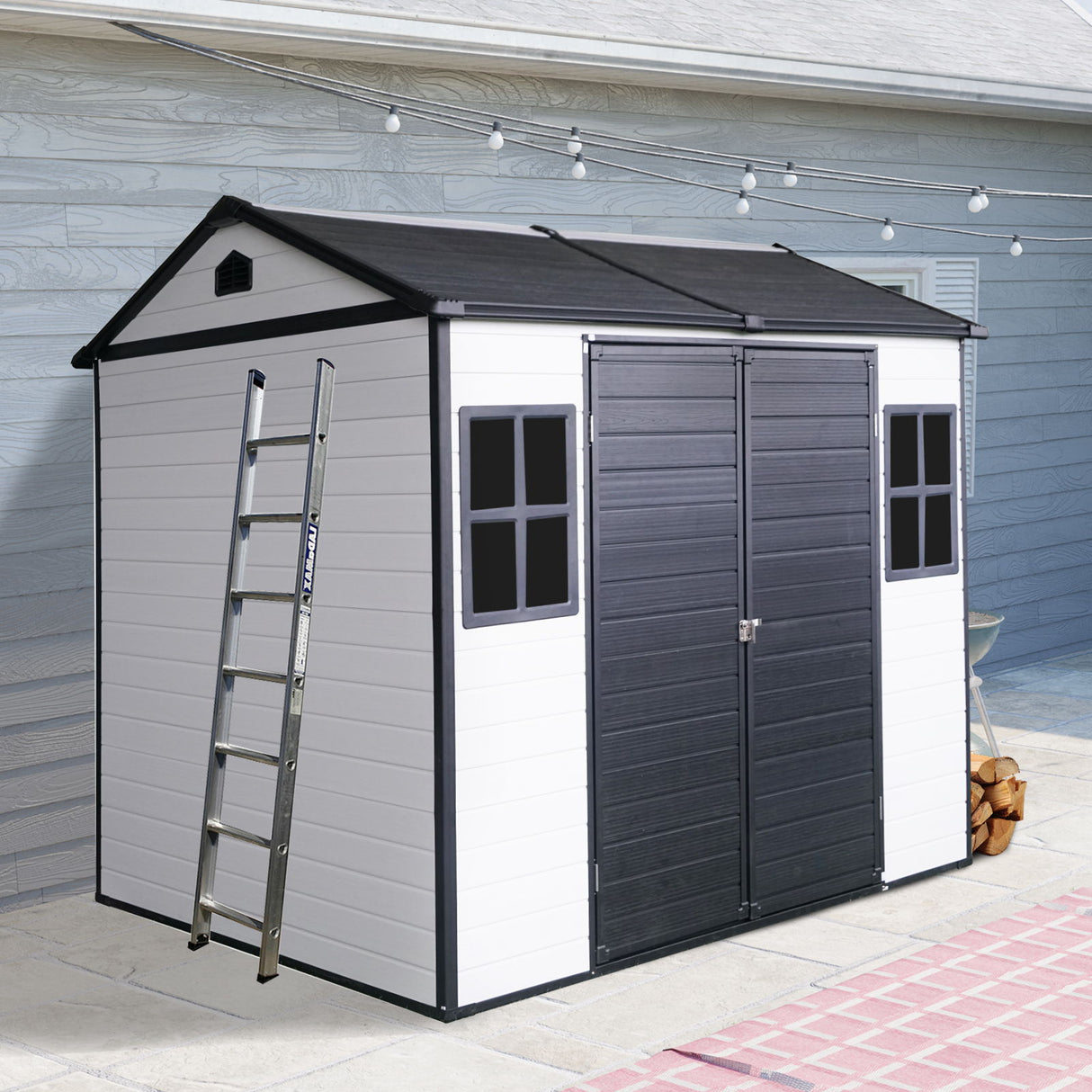 Resin Outdoor Storage Shed Garden Building Double Door Waterproof Metal