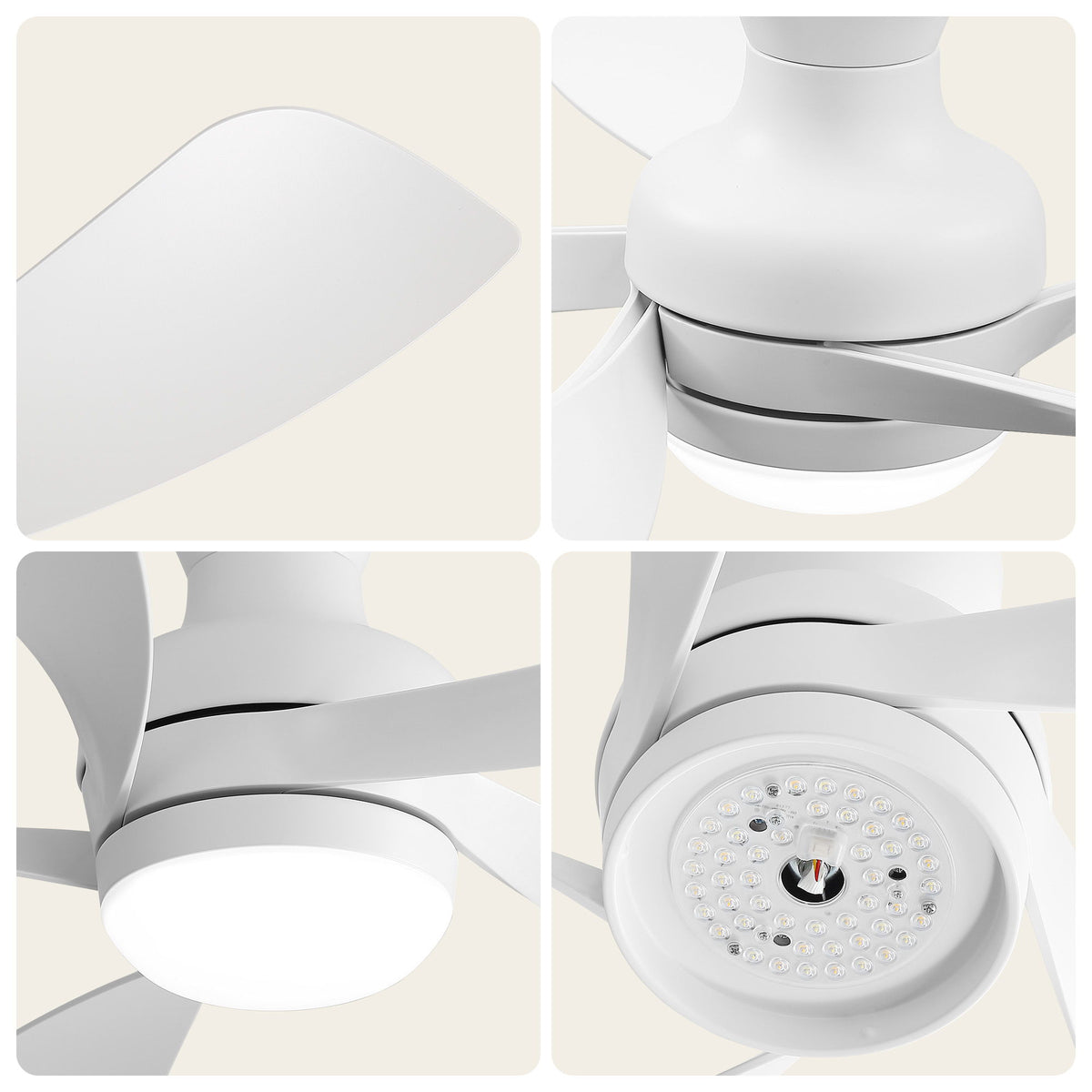 52" Ceiling Fan With 3 Color Dimmable LED Light, DC Reversible Motor, 6 Speed Settings